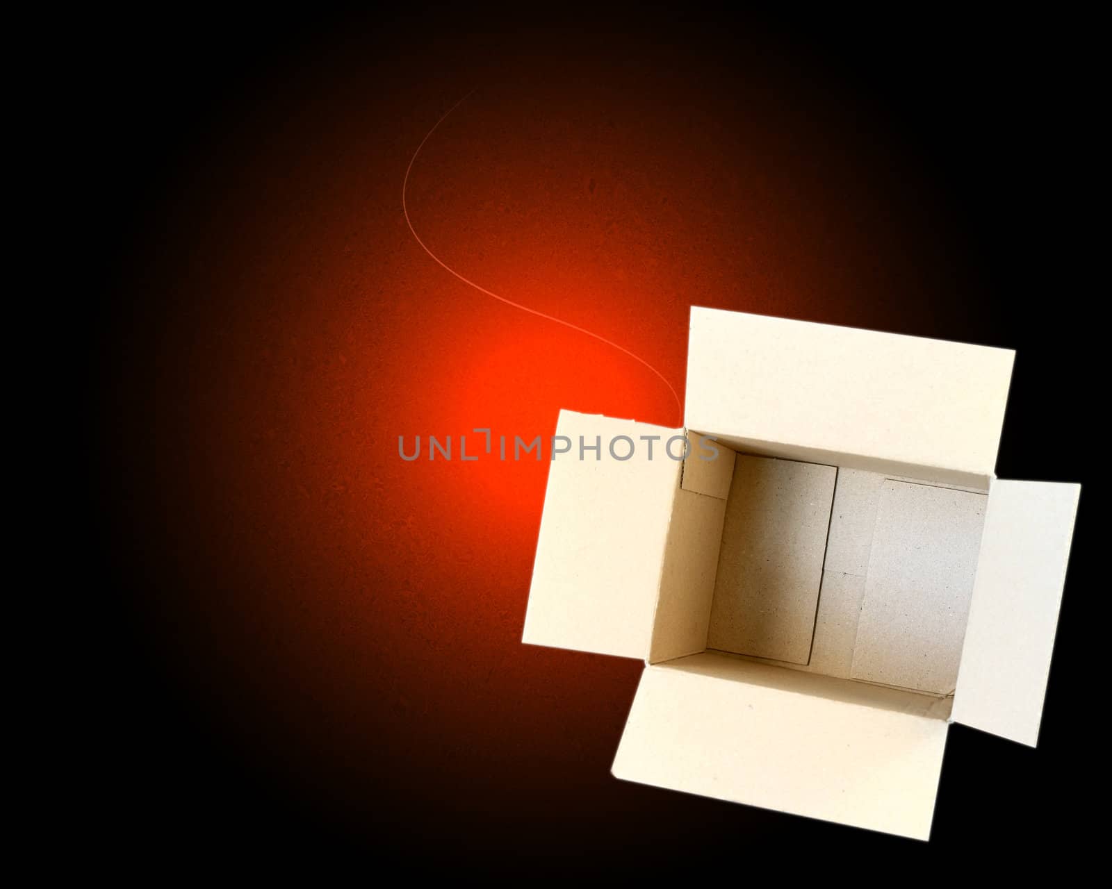 Open Box in a glowing red background concept