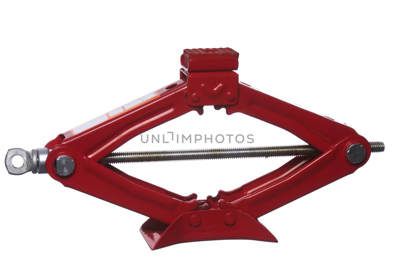 Red scissor jack or car lifter isolated on white background