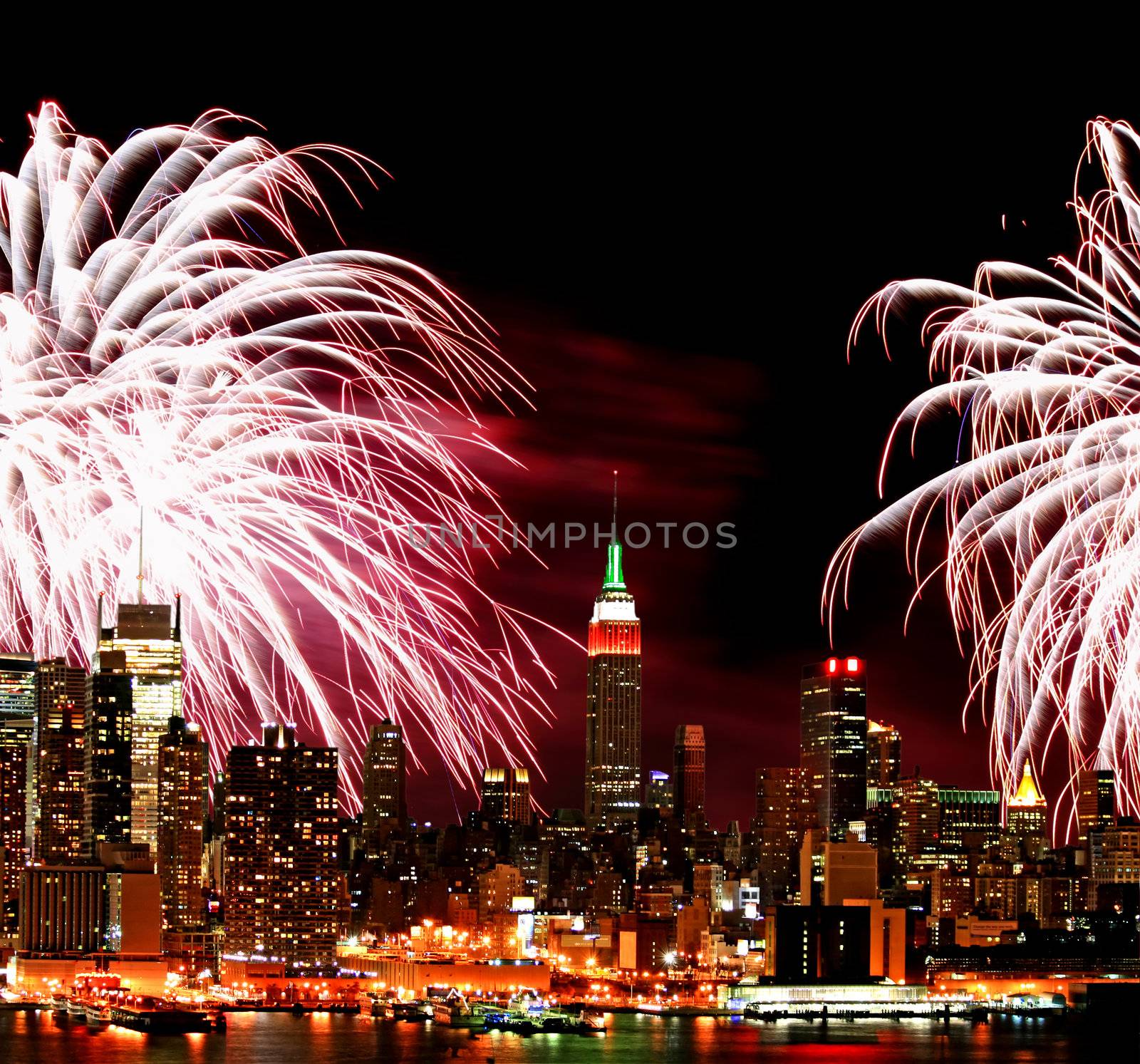 The New York City skyline and fireworks by gary718