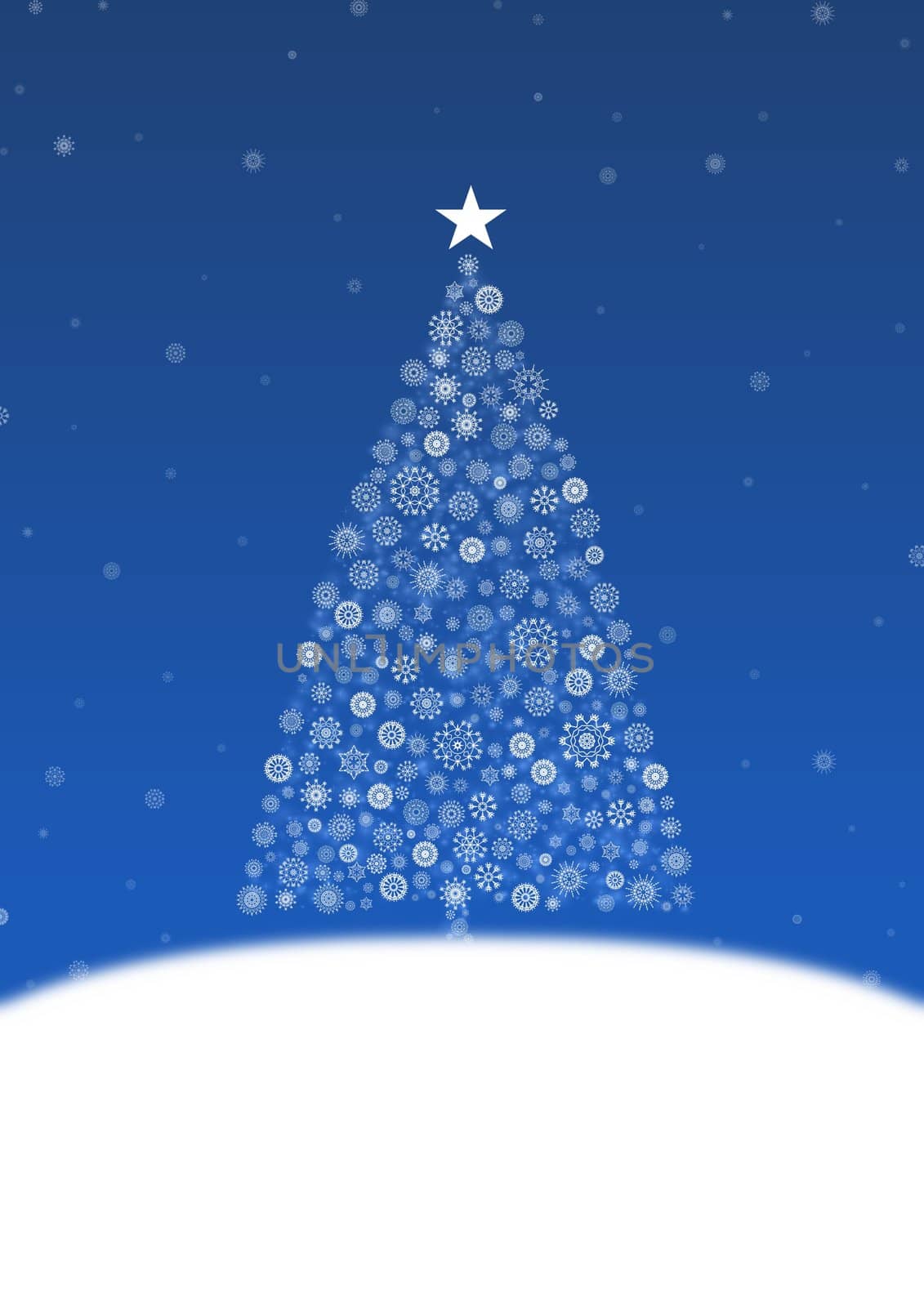 Illustration of a Christmas tree made from snowflakes