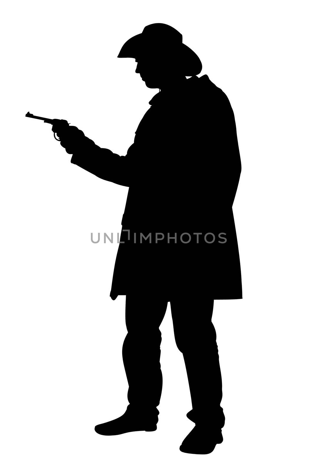 Silhouette of a cowboy holding a handgun
