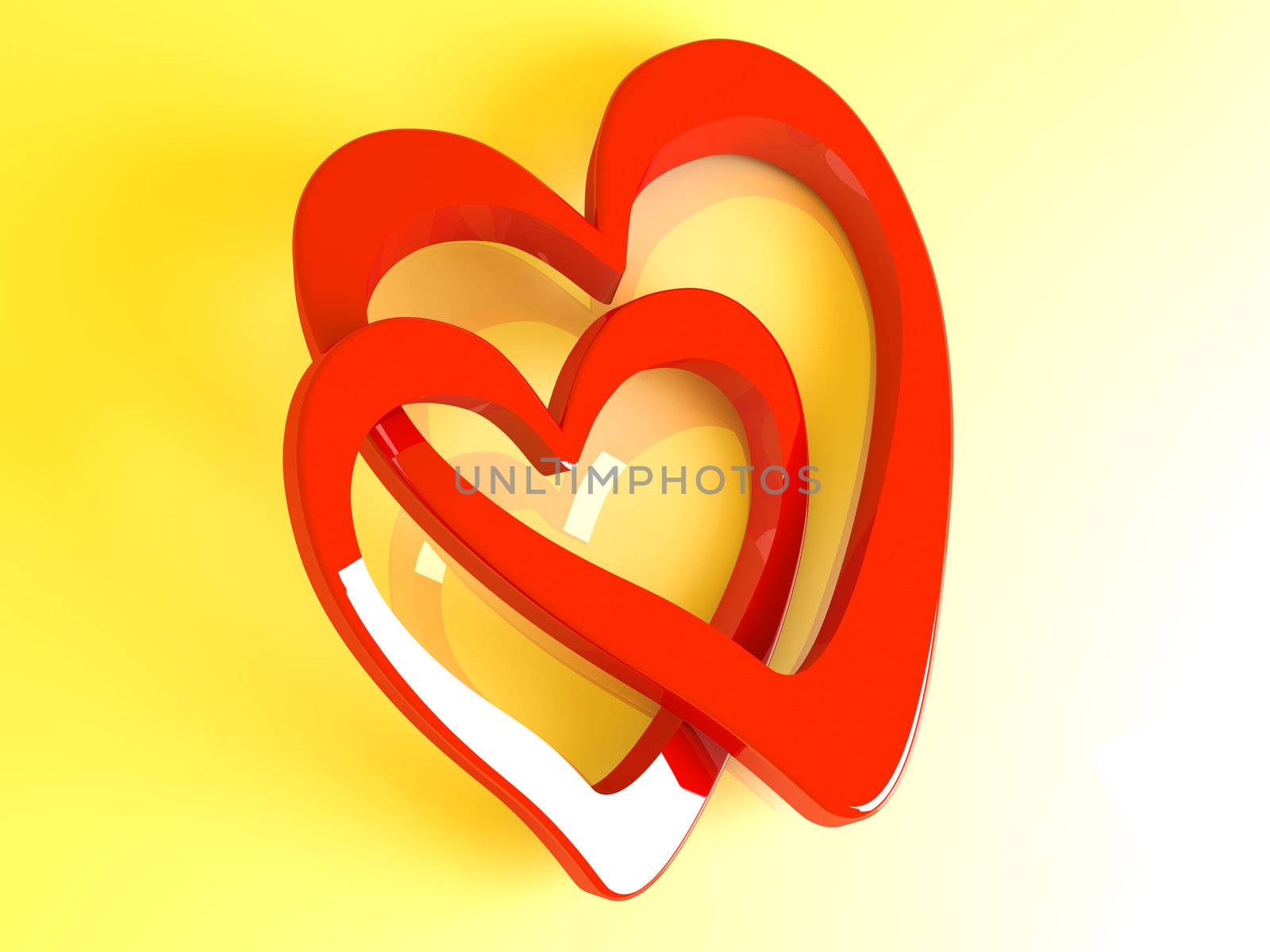 3D Illustration. 3D rendered Heart Shapes.