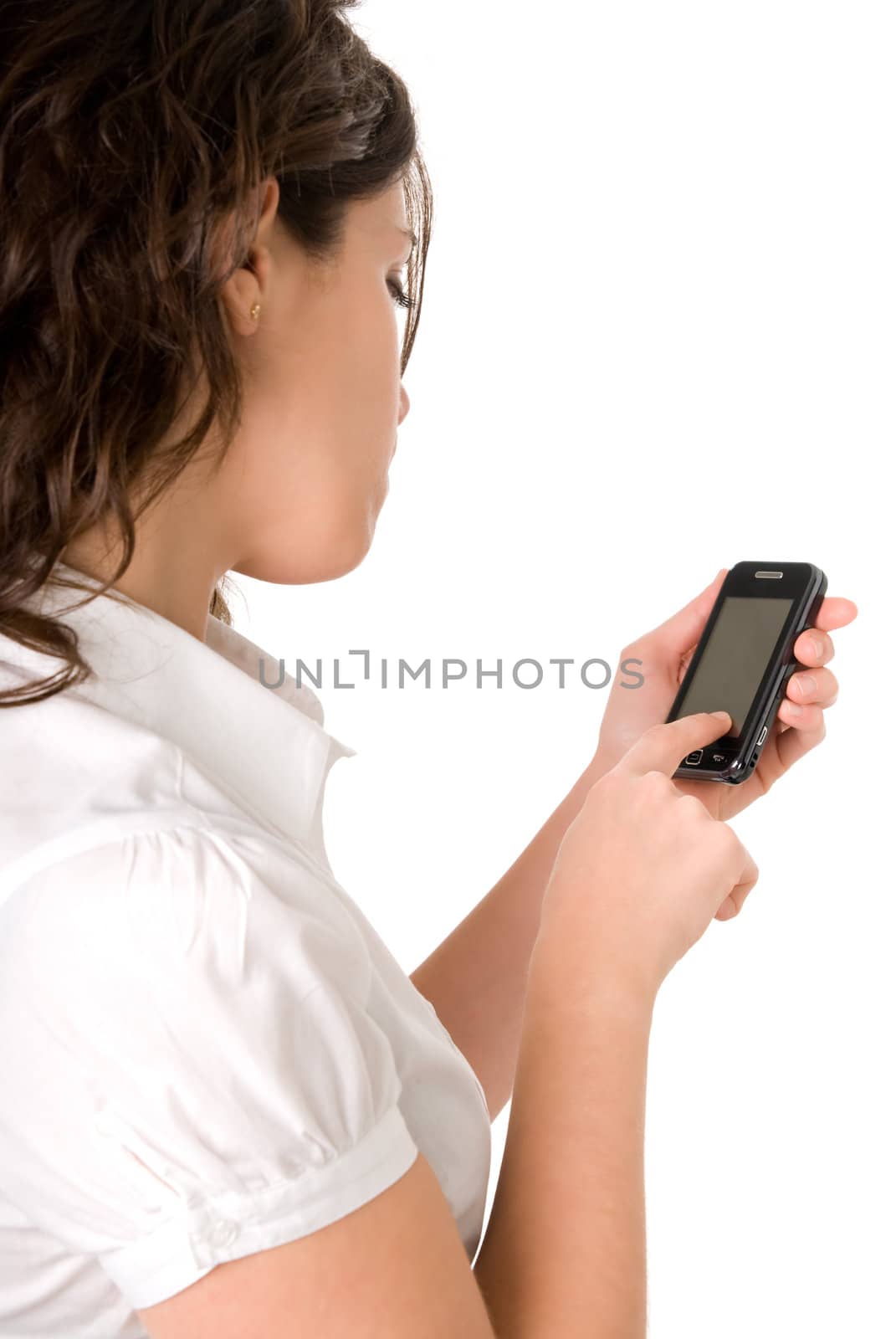 Female using a modern cell phone by dgmata