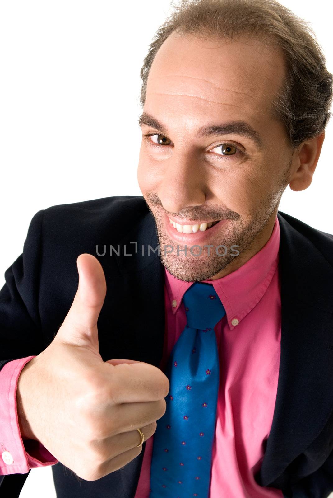 Cheerful businessman portrait on white background. 