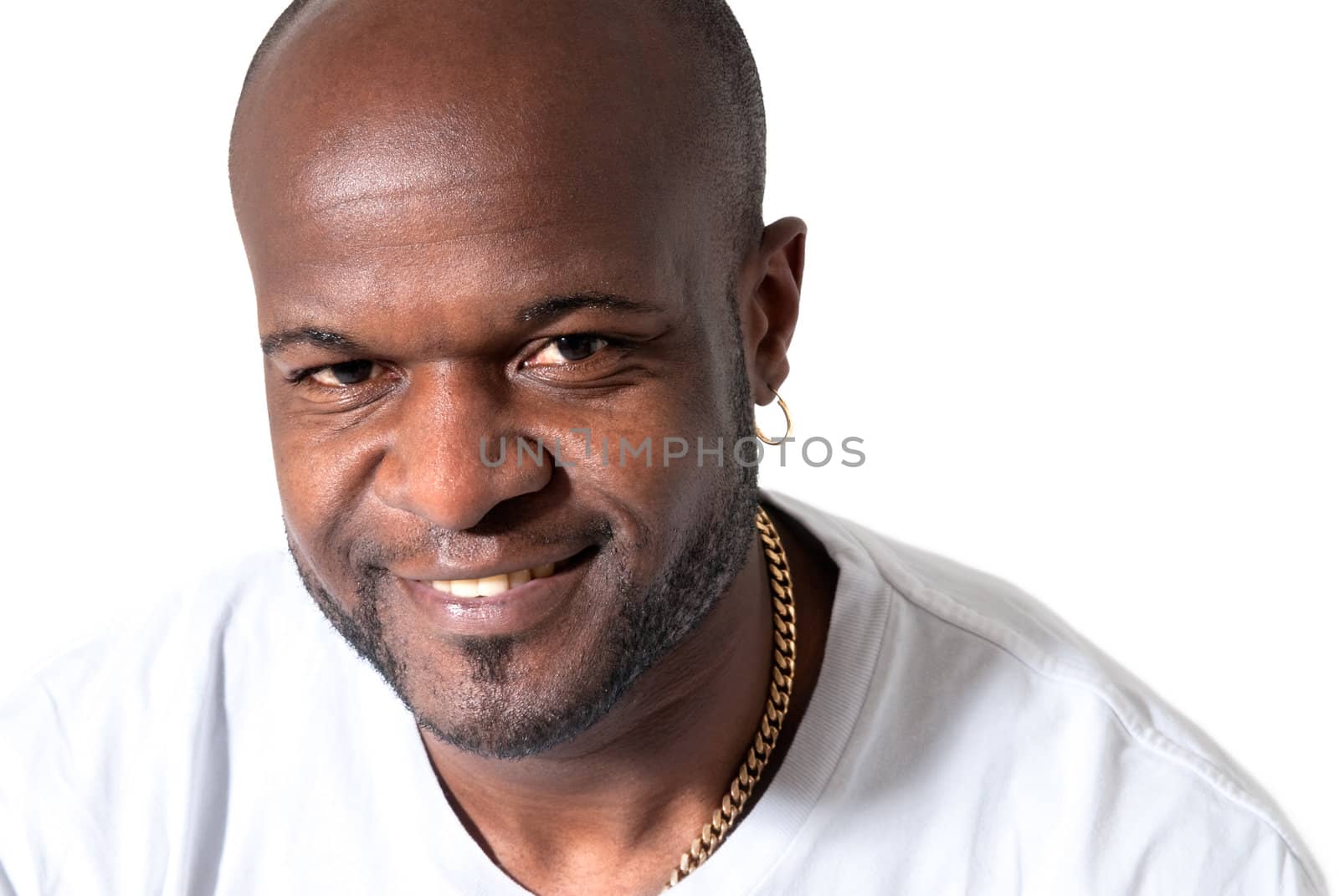 Black men smiling on white background.  by dgmata