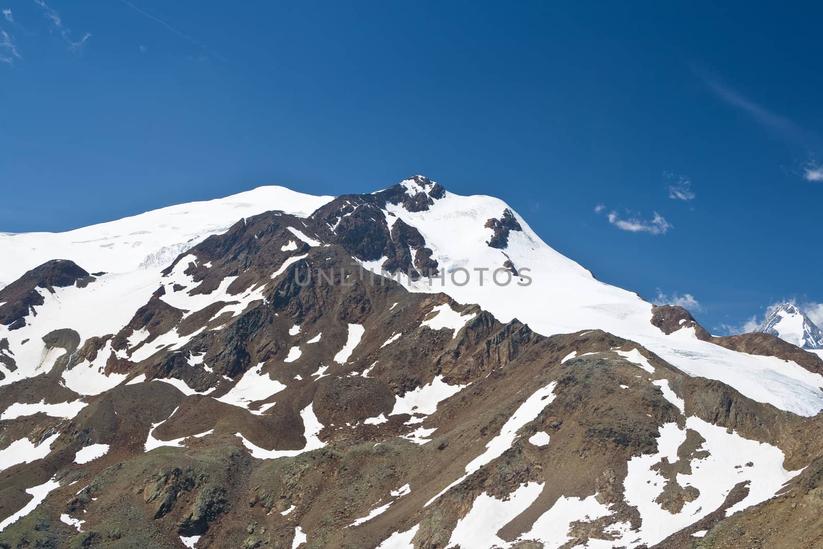 summer view of Cevedale mountain in Stelvio National park, Trentino, Italy.