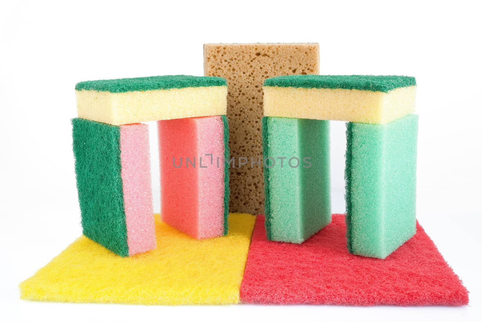 set of sponges used for home cleaning isolated on white background