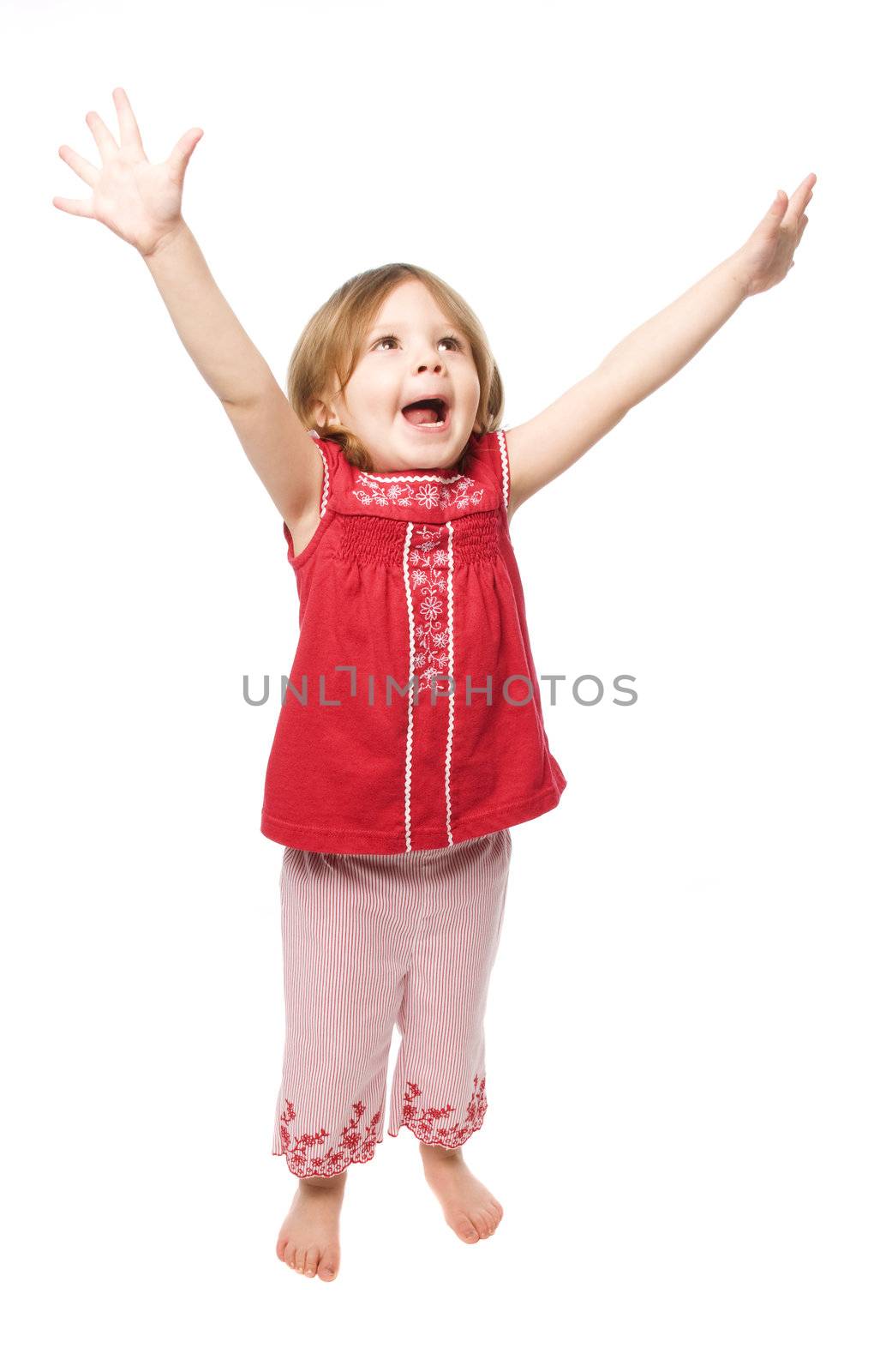 youg child or children at play and having fun shot on a white background