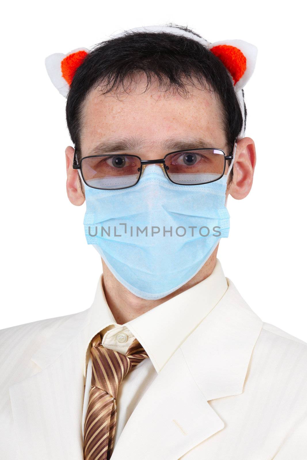 Man in a medical mask and with pig ears by pzaxe