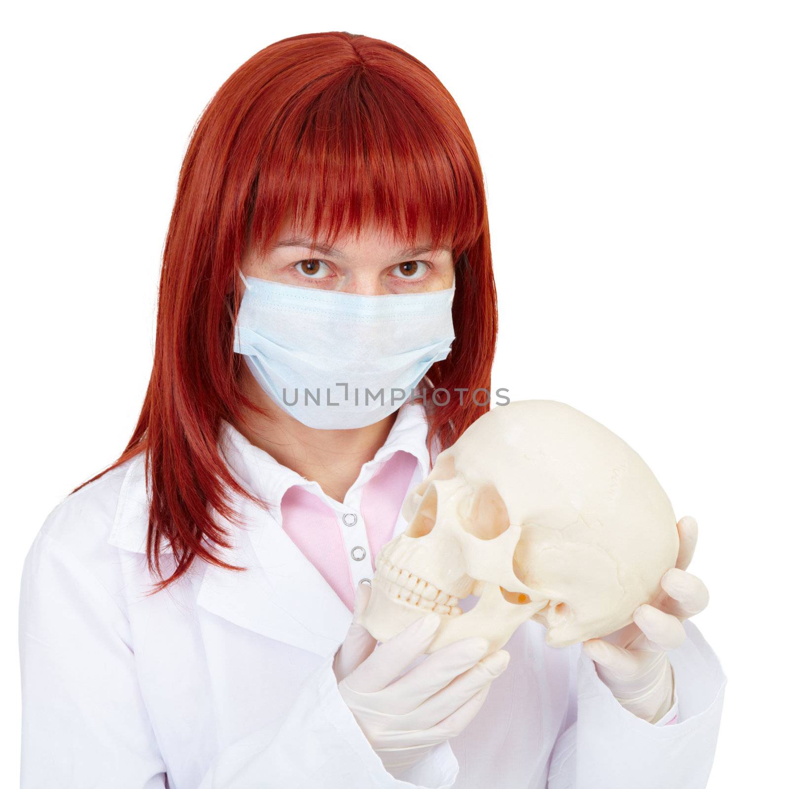 Woman - nurse with skull in hands by pzaxe