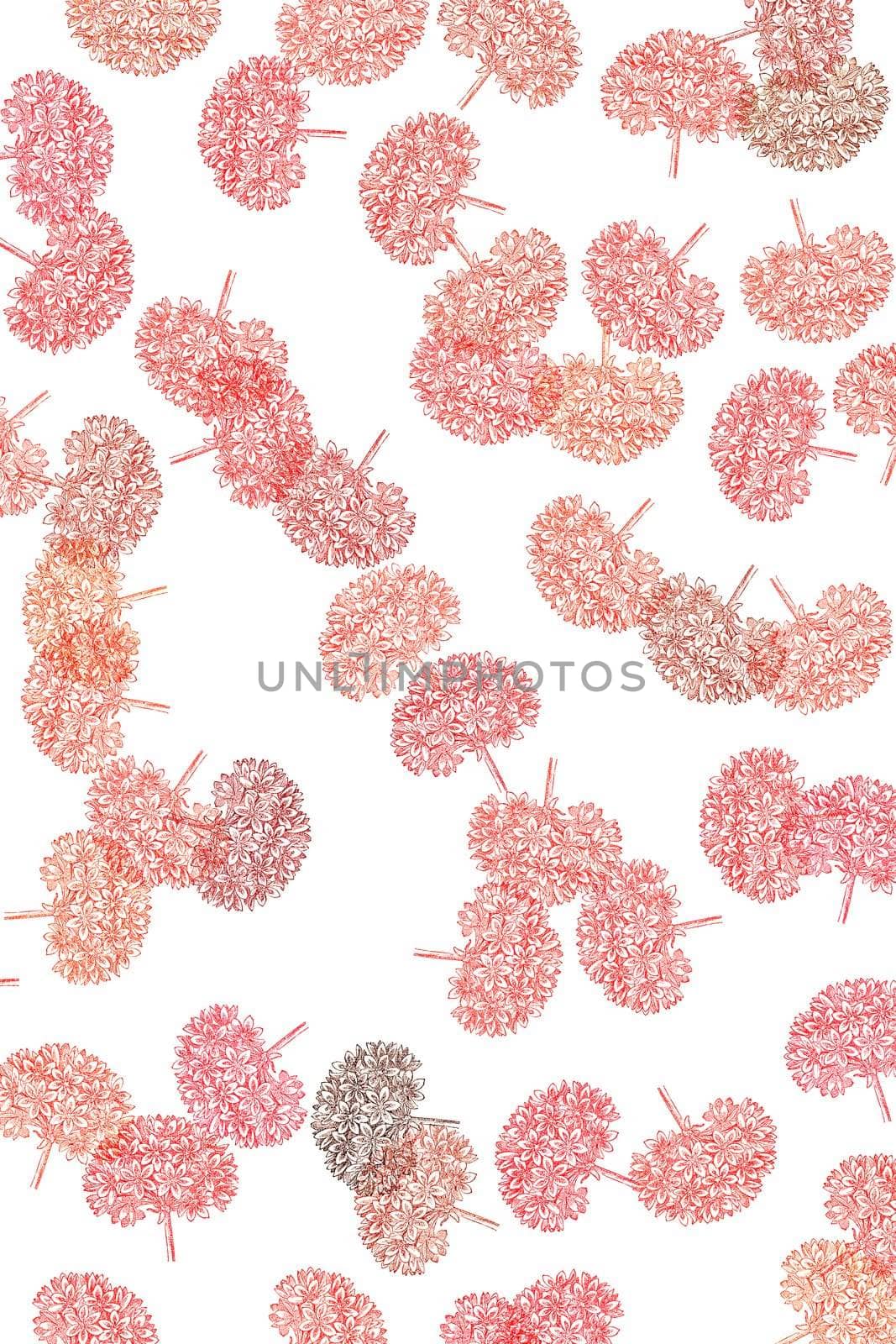 red pastel flowers on white background textured