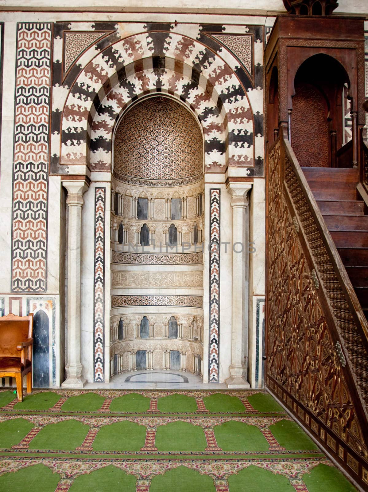 Old mosque in the Citadel in Cairo in Egypt with the decorated mosaics facing Mecca