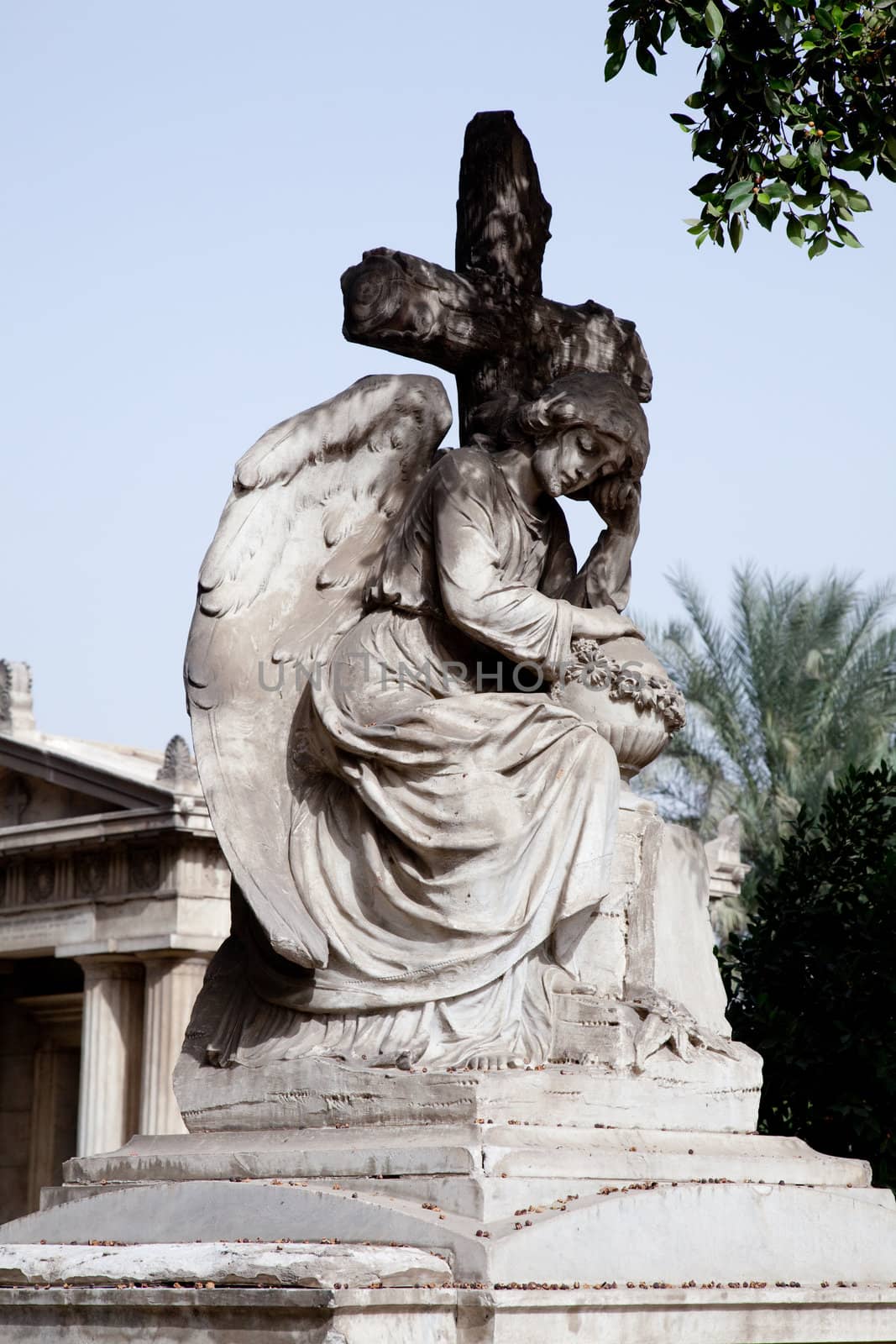 Angel statue on Coptic Christian building in Cairo, Egypt