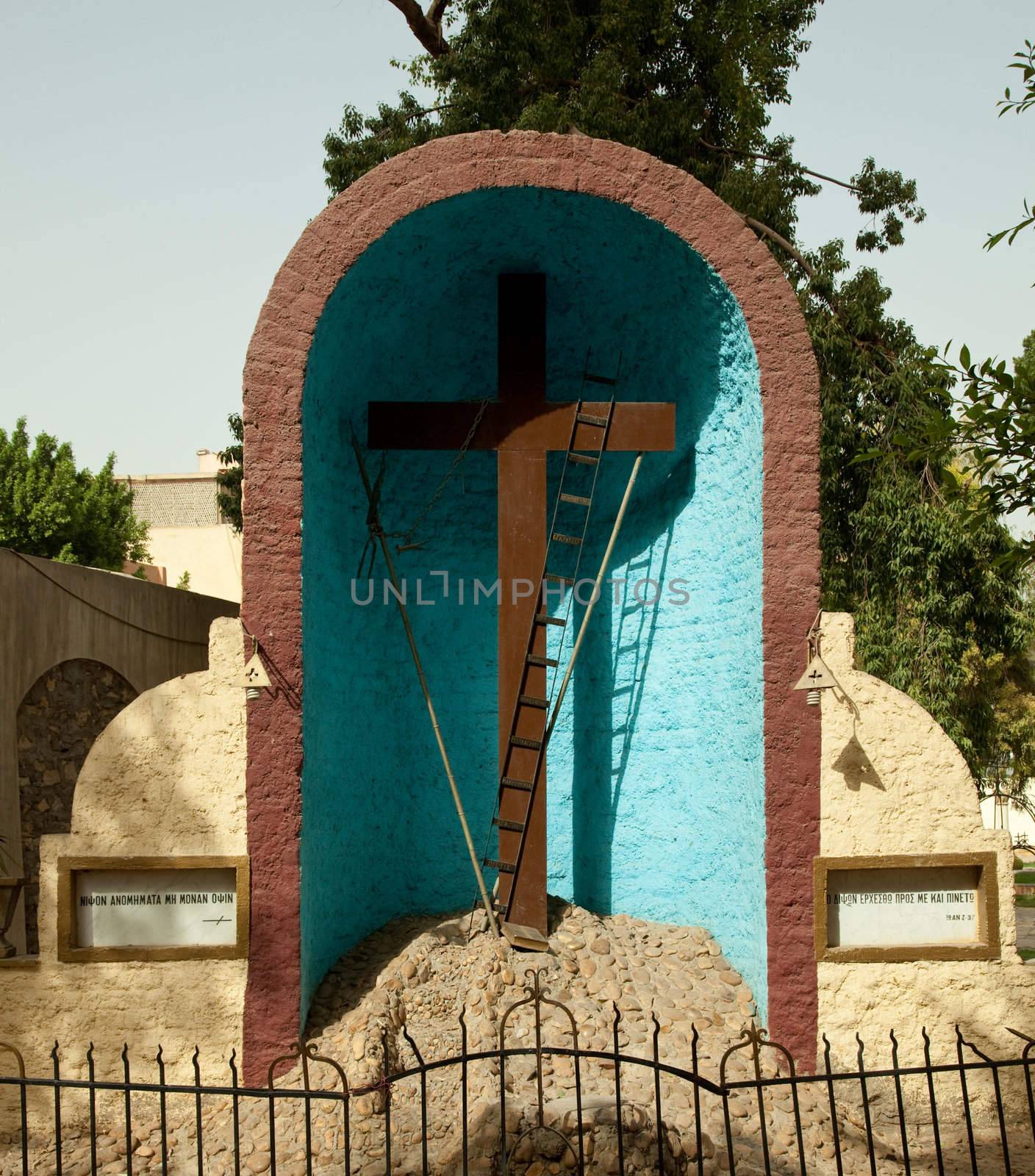 Coptic Christian tomb in Cairo with cross by steheap