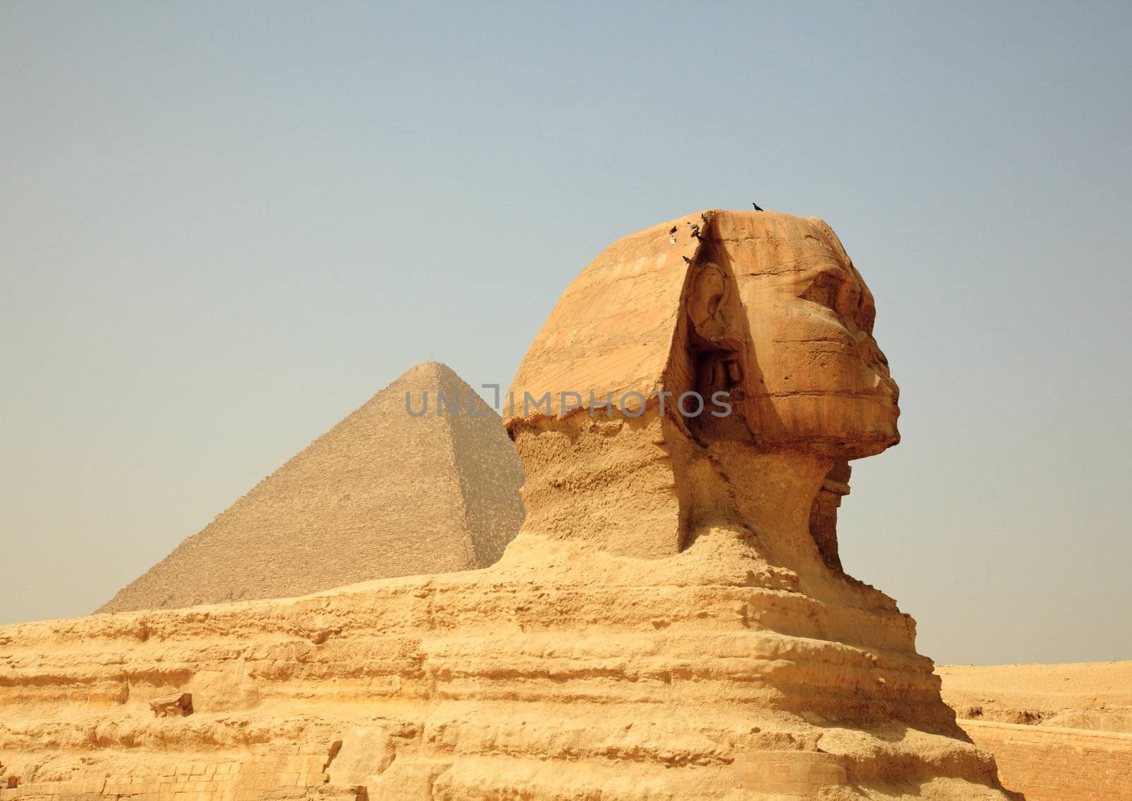 Smoggy view of Sphinx at Giza near Cairo in Egypt