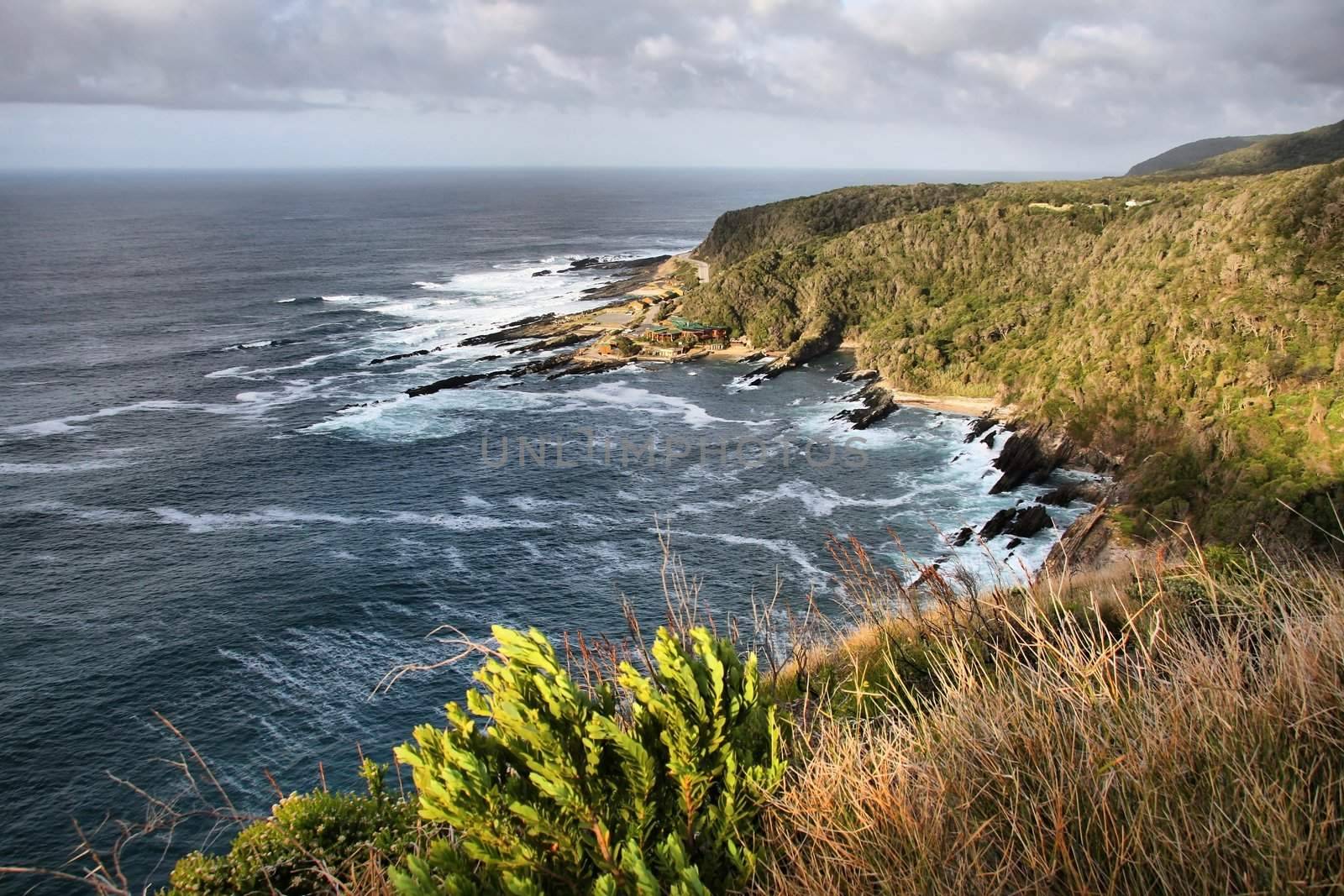 Beautiful view of mountains and sea at Storms River Resort, South Africa