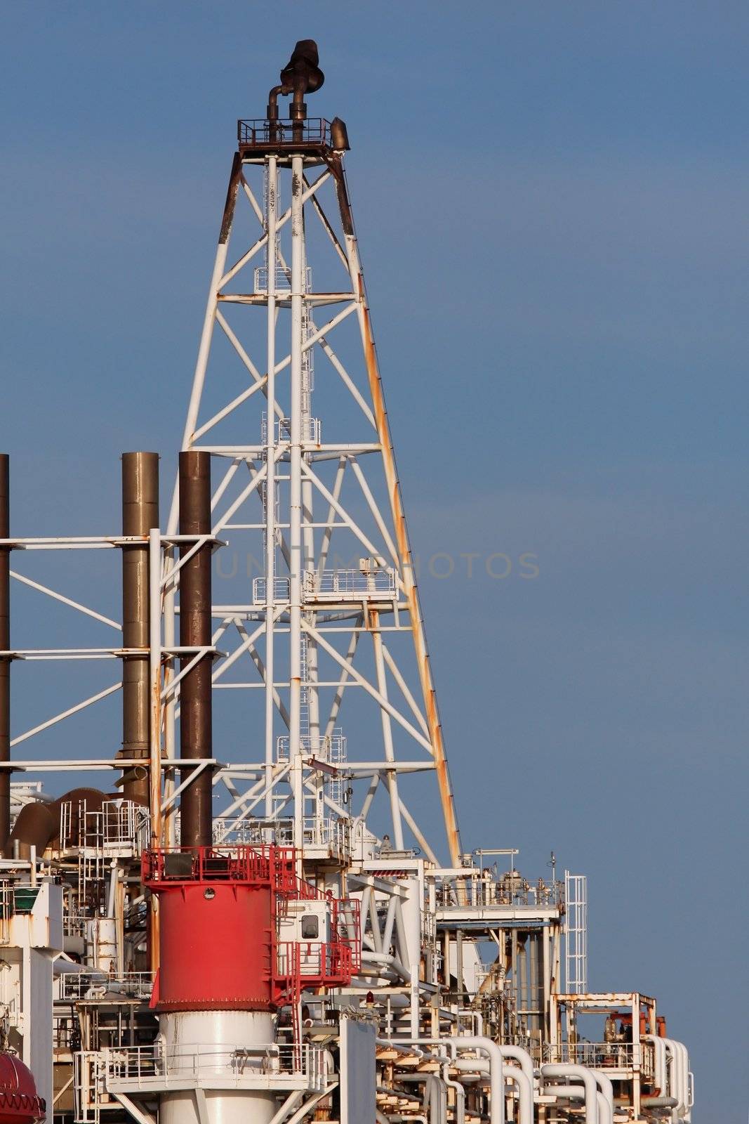 Intricate pipes and fittings of an oil production ship