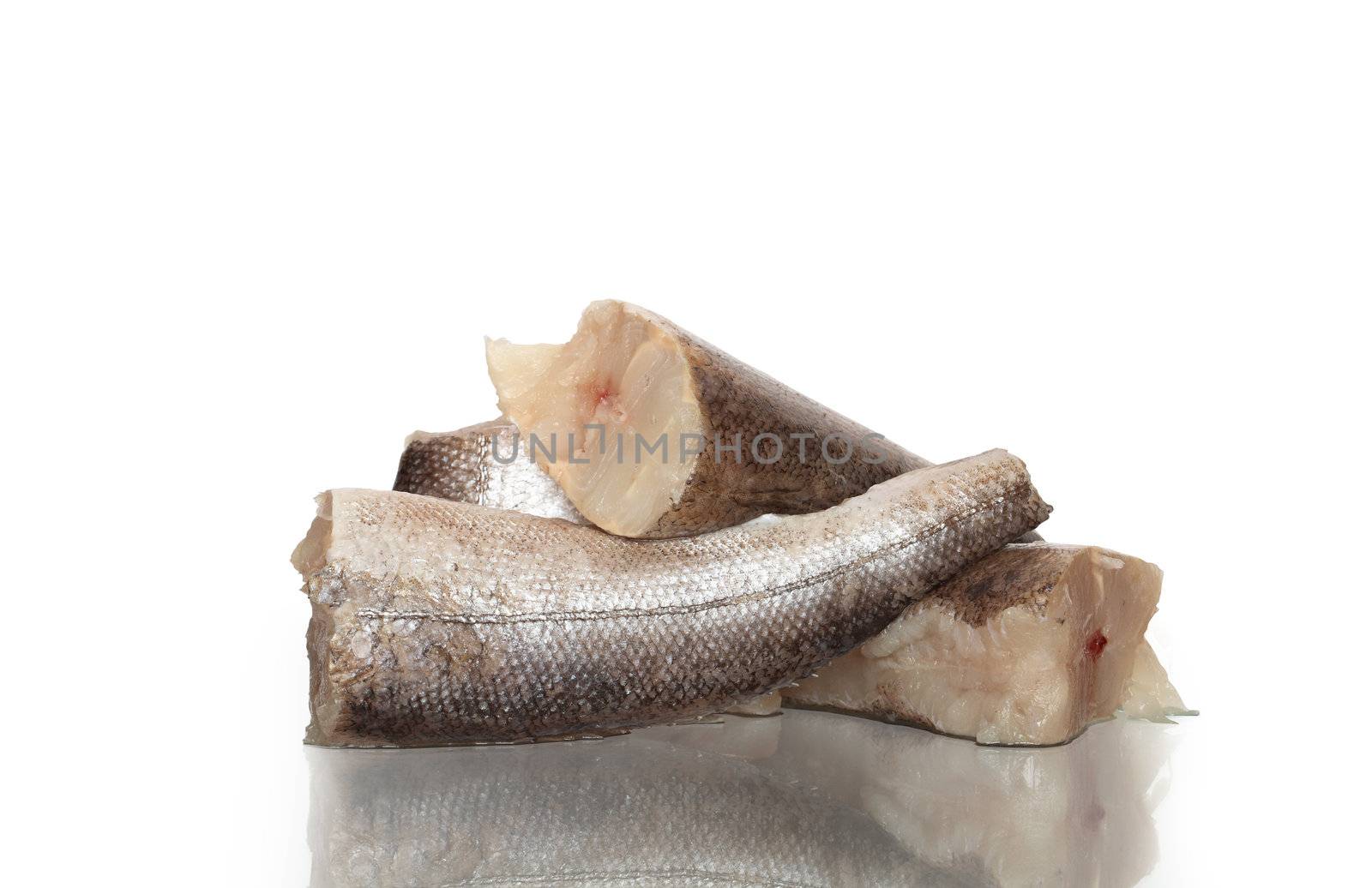 Sliced raw fish isolated on white background with clipping path