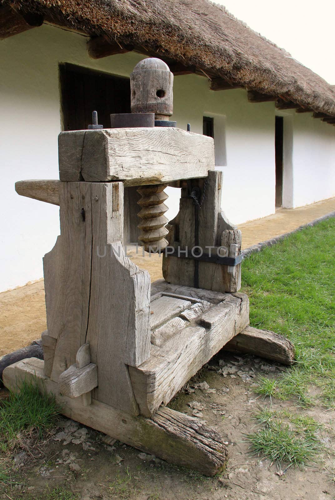 Wine press of the country house in the yard.