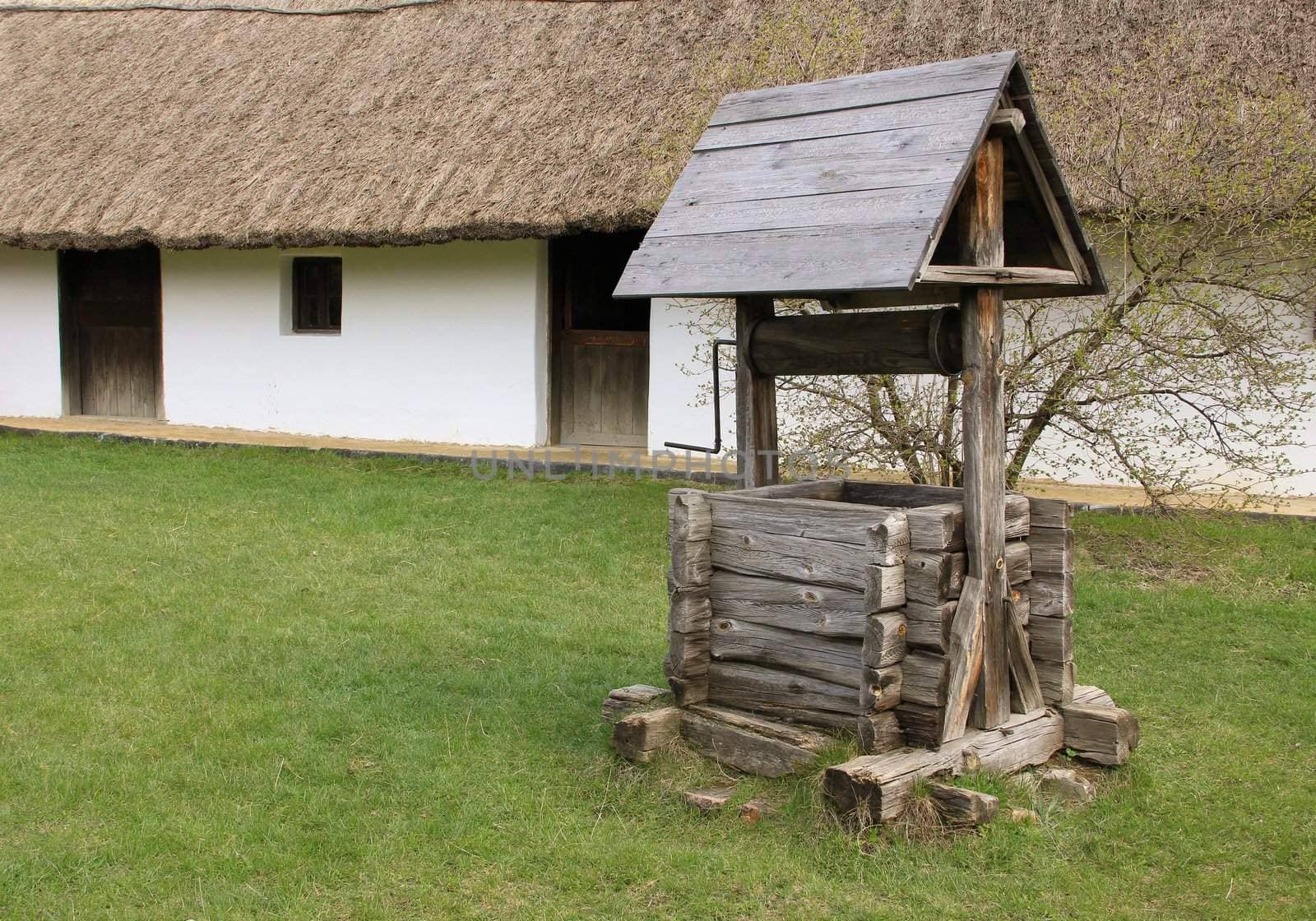 Wheeled wells in the village yard.