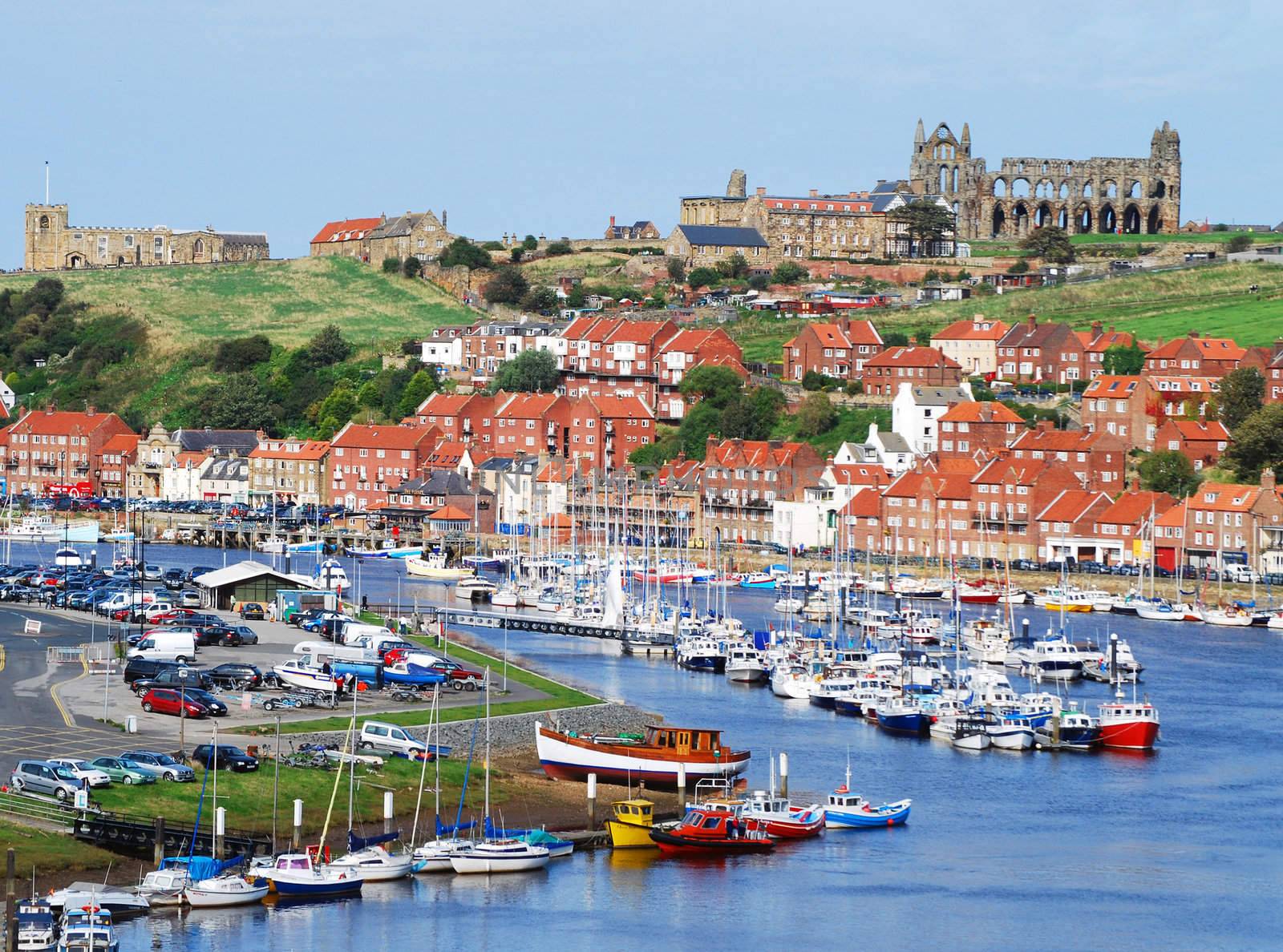 Picture postcard view of Whitby, North Yorkshire, UK.