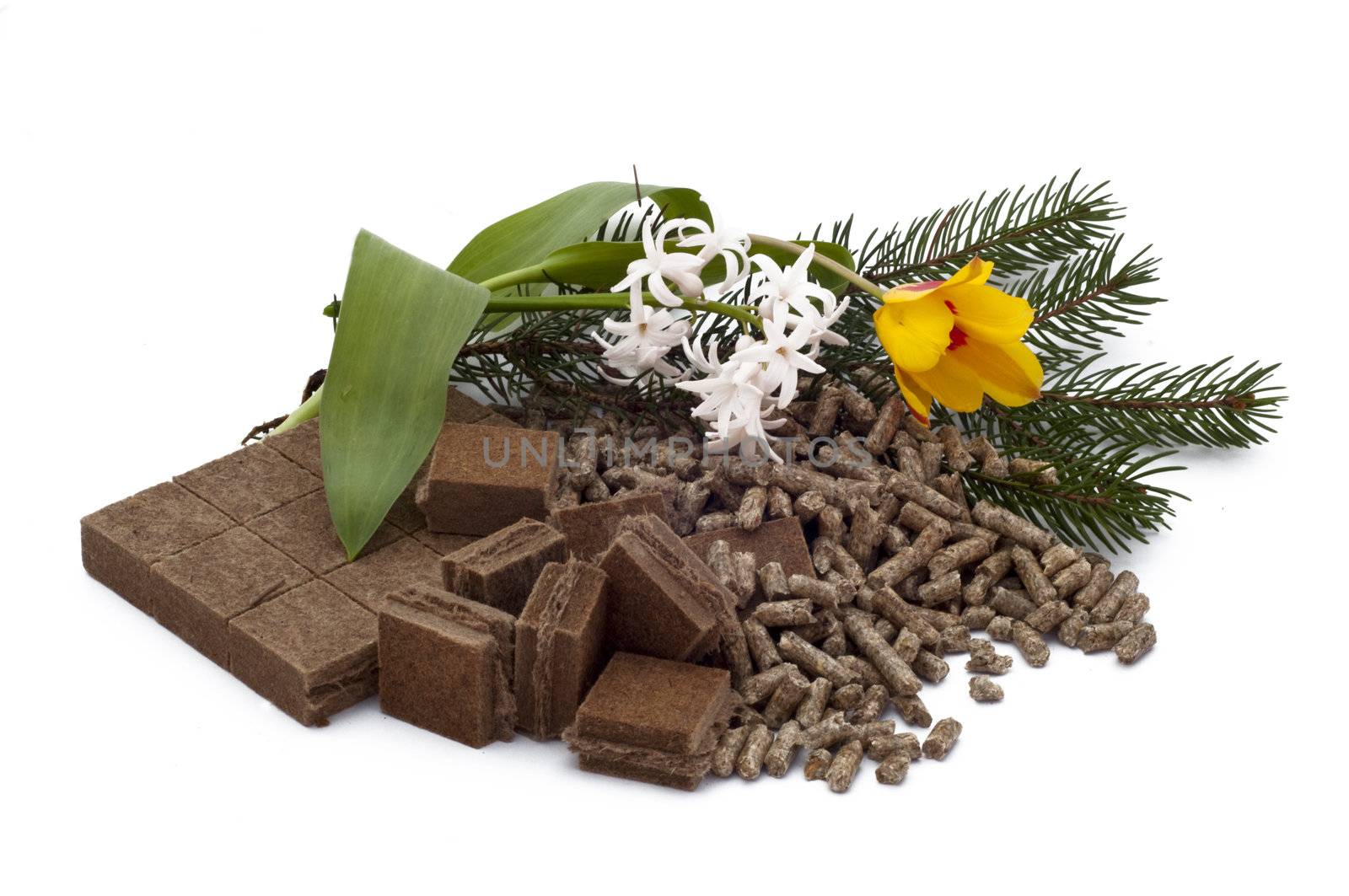 ecological materials for heating on white background