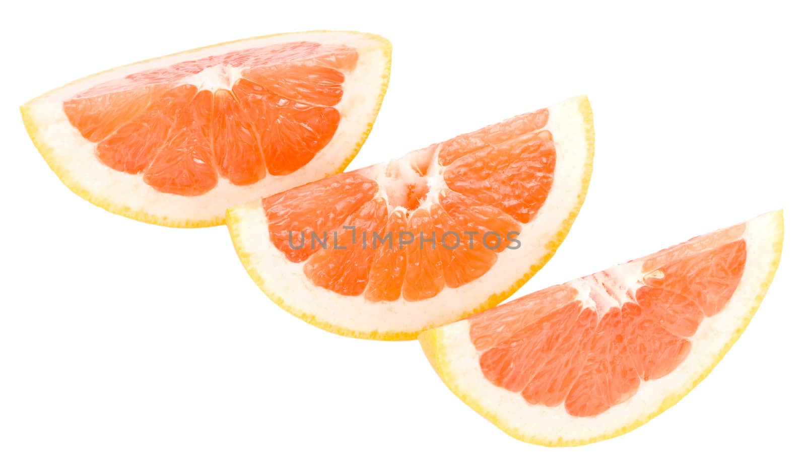 close-up grapefruit peaces, isolated on white