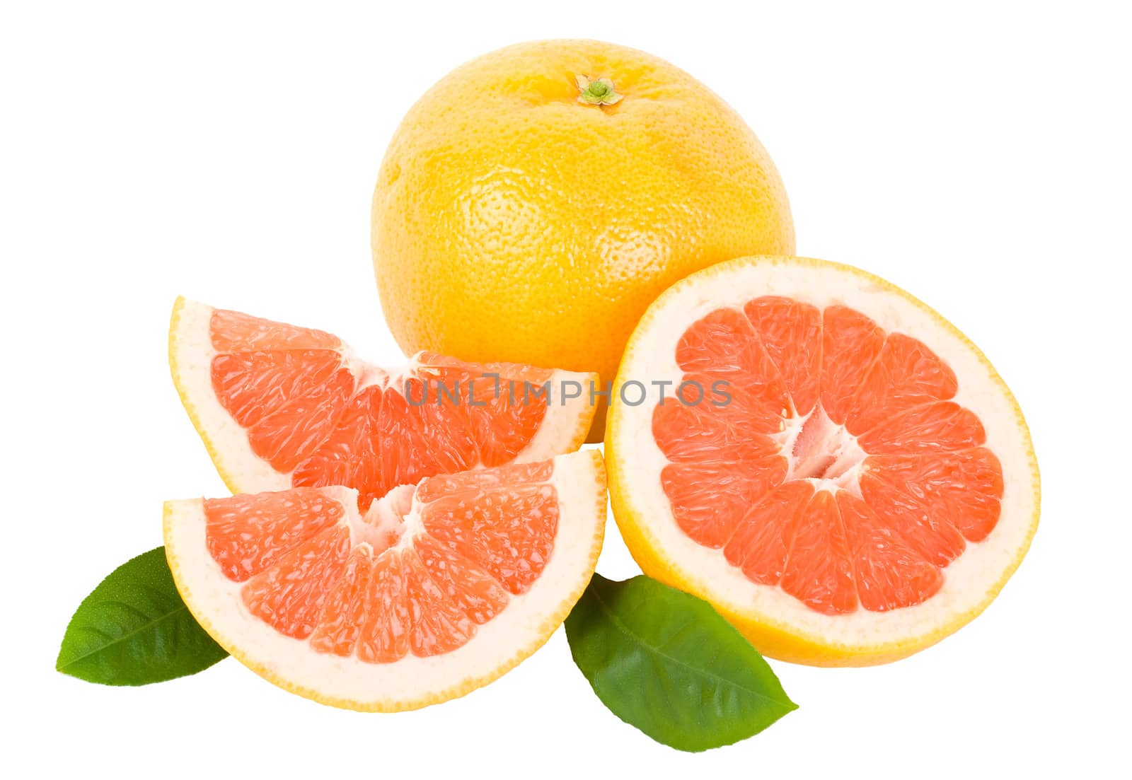 close-up red grapefruit, isolated on white
