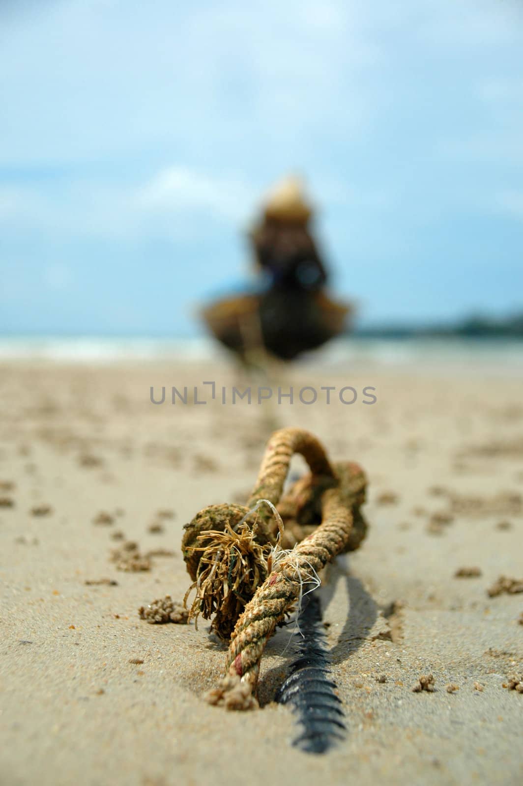 Ancor and boat on a beach