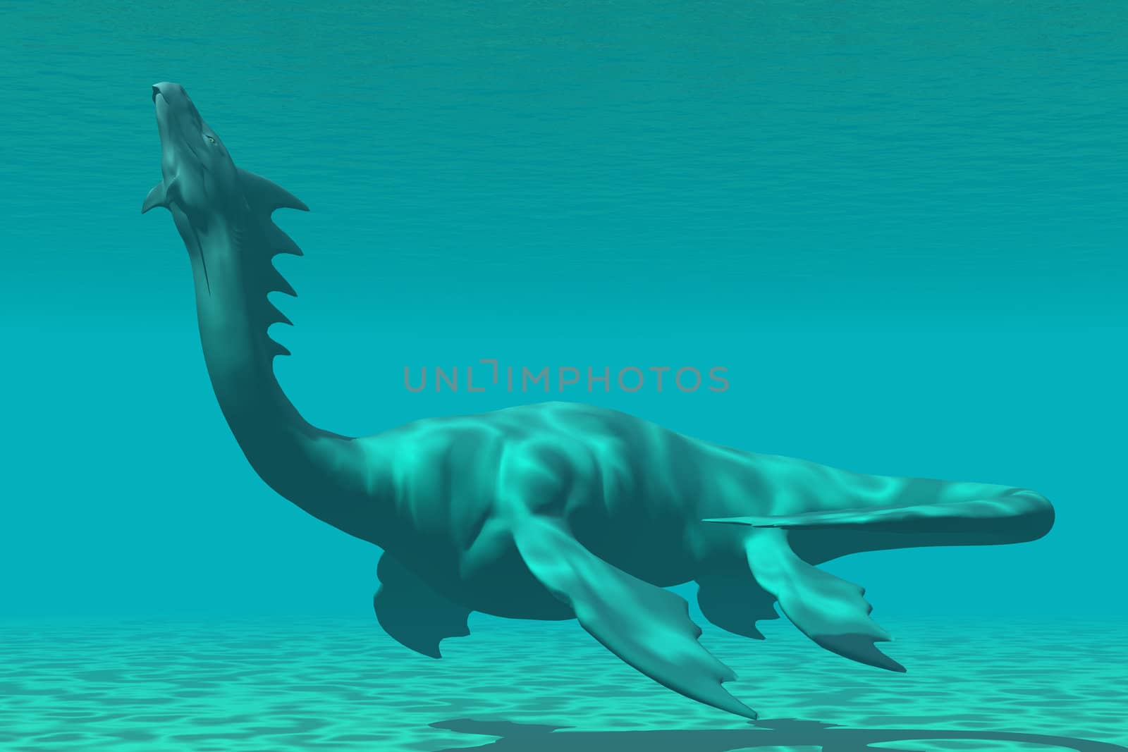 A mythical sea dragon creature is reminiscent of the dinosaur called Plesiosaurus.