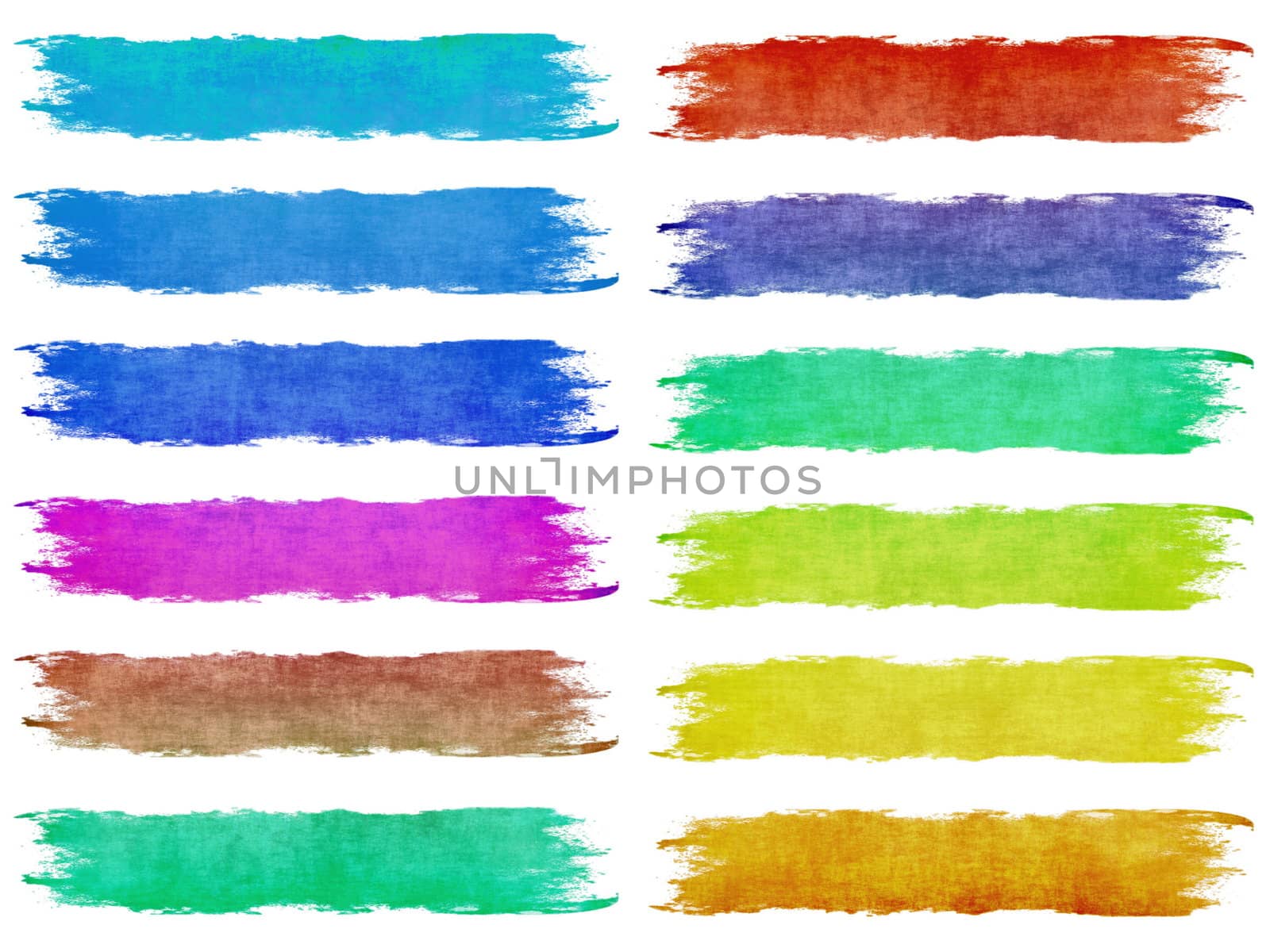 Dried Color Paintbrush Strokes Isolated on White