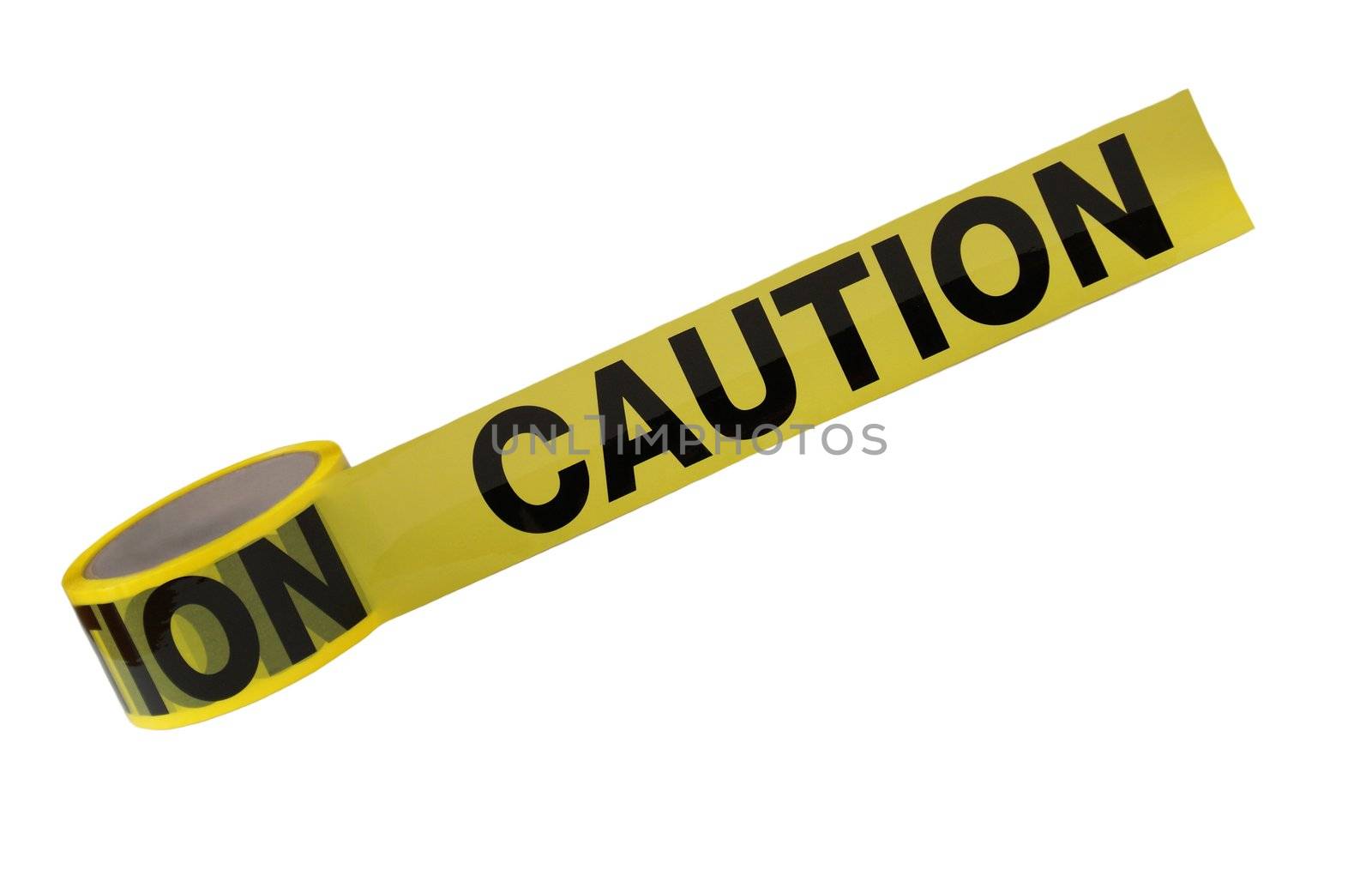 A roll of caution tape is isolated on a white background.