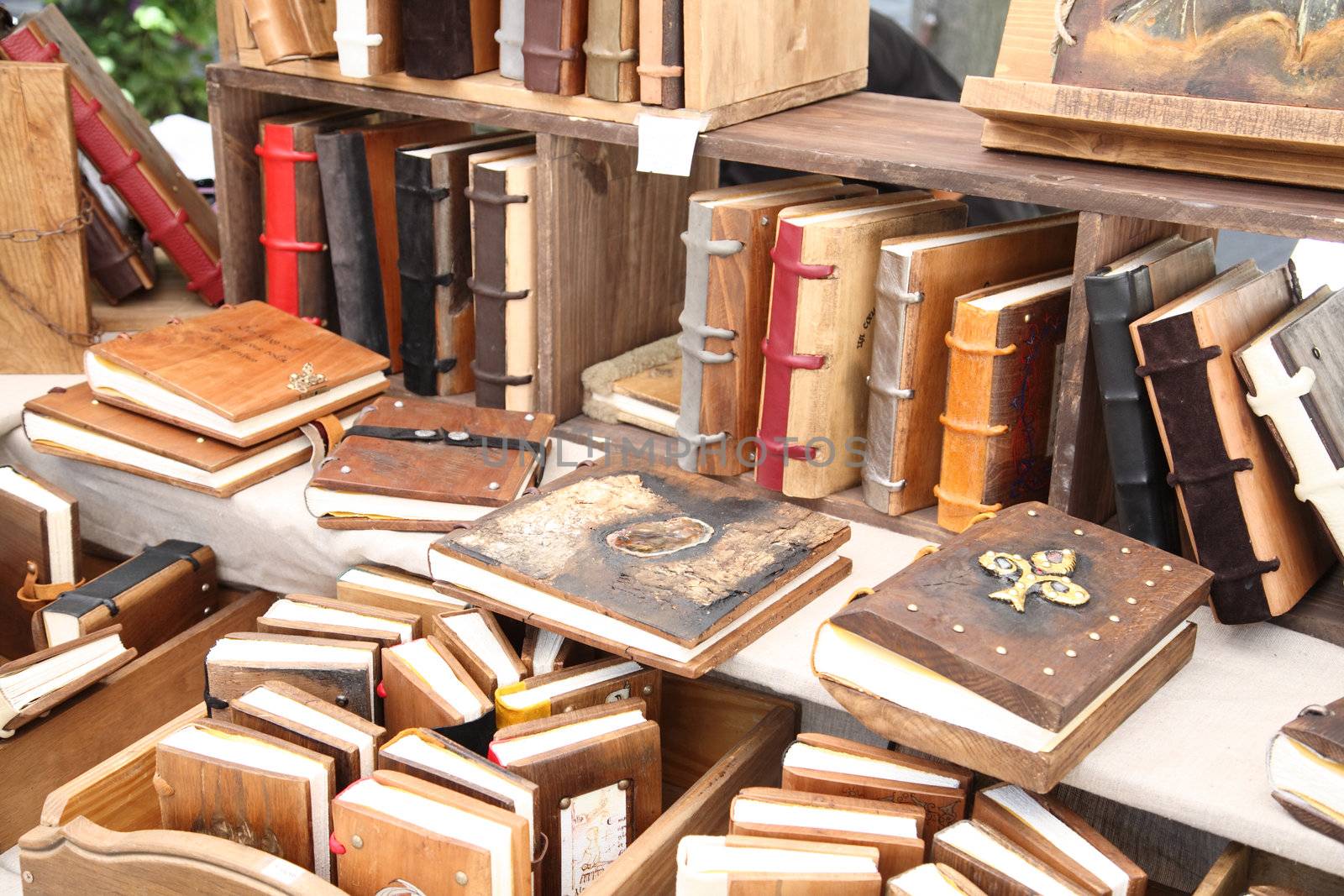 Antique wooden books with wooden covers