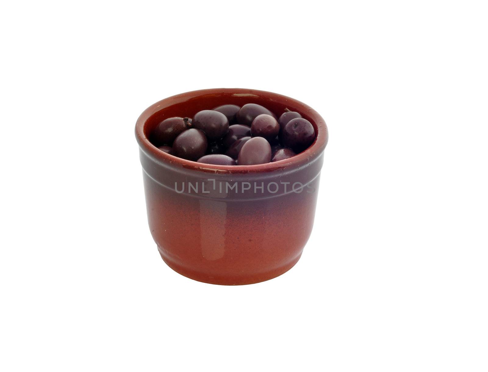 a container with olives on a white background