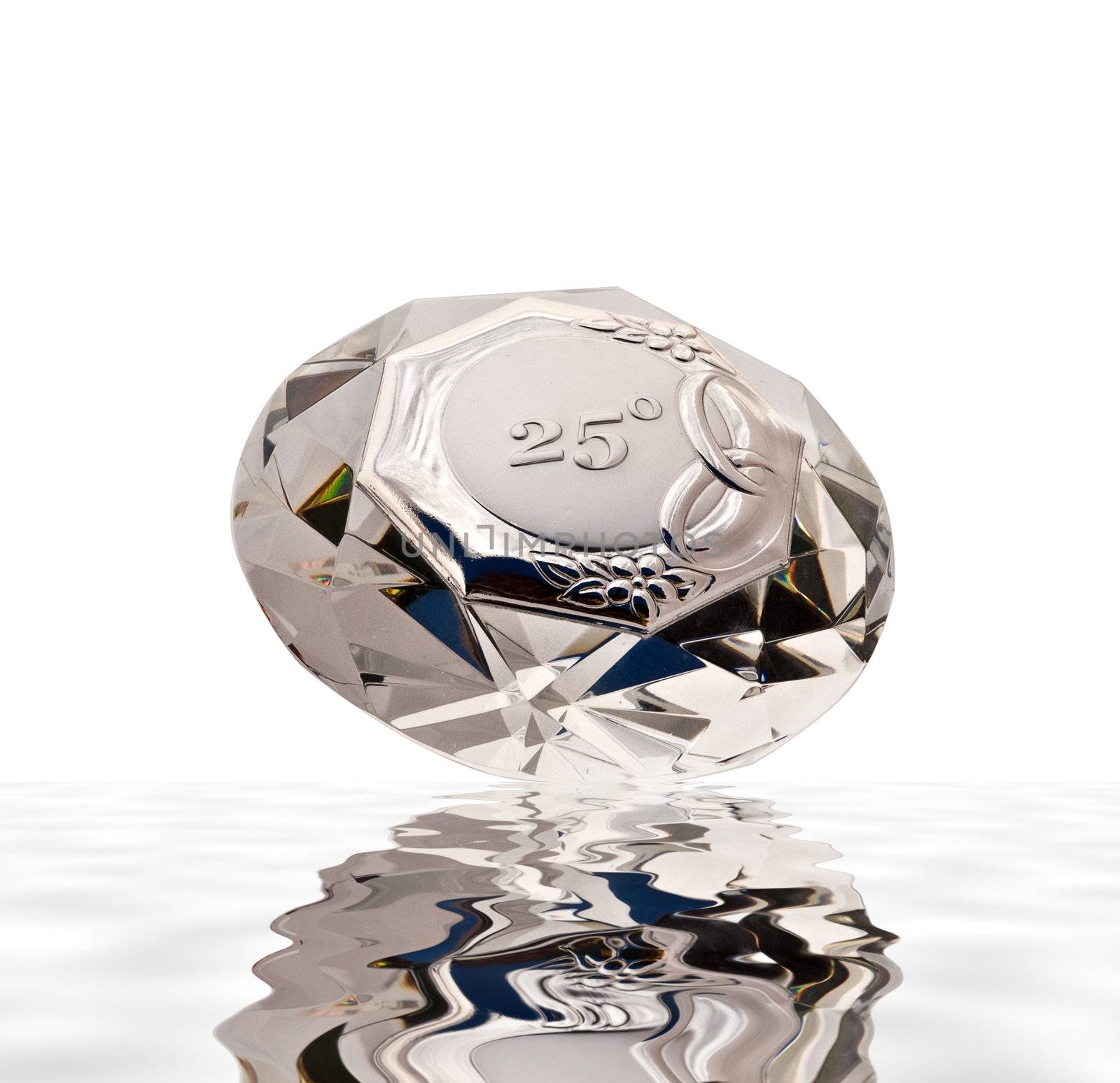 diamond shaped crystal for 25 anniversary on white background