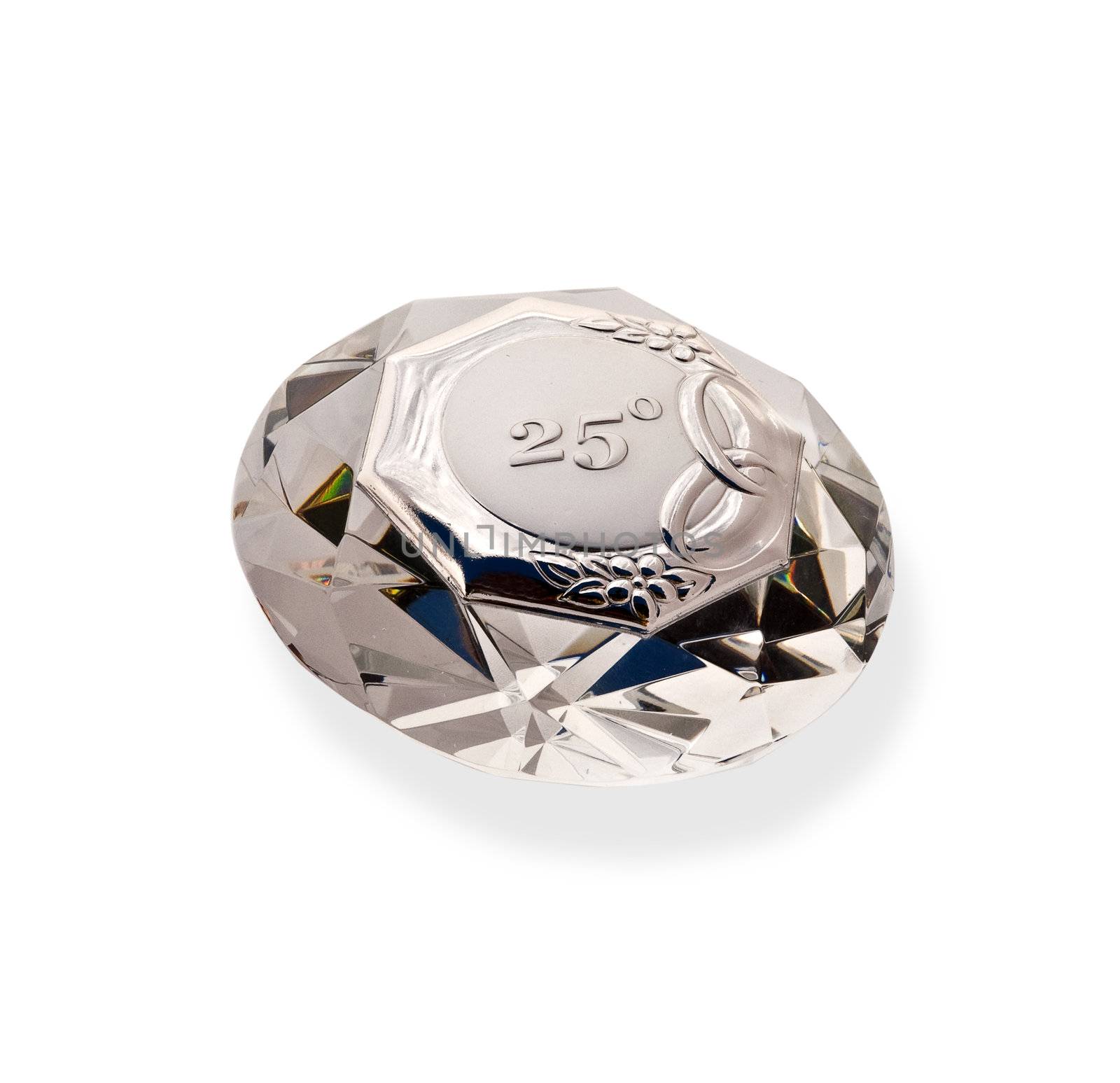 diamond shaped crystal for 25 anniversary on white background