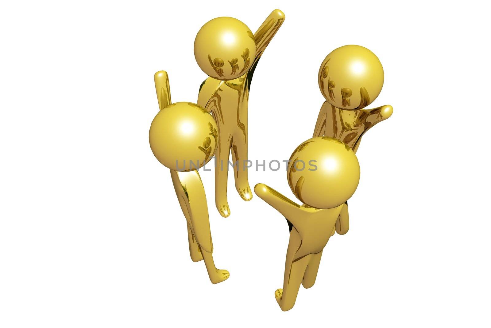 A team raising hands on vote. This image is a 3D render.