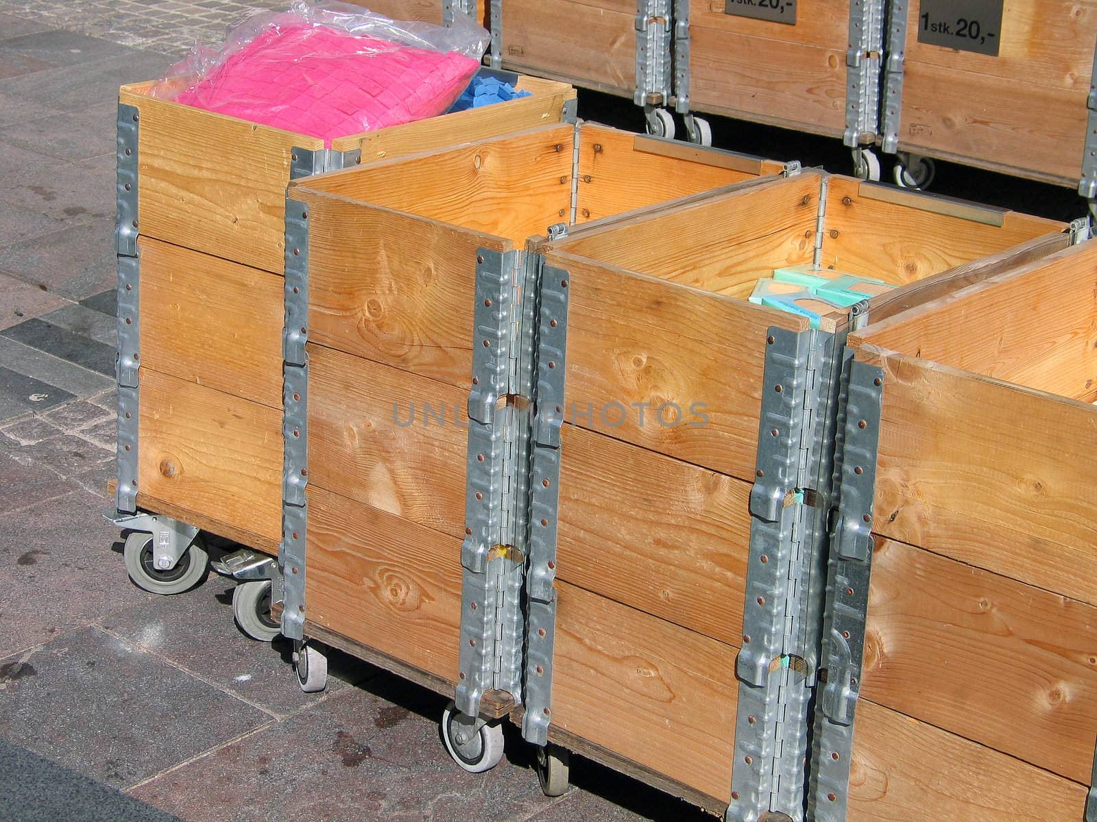 Cargo delivery storage wooden crates in a store