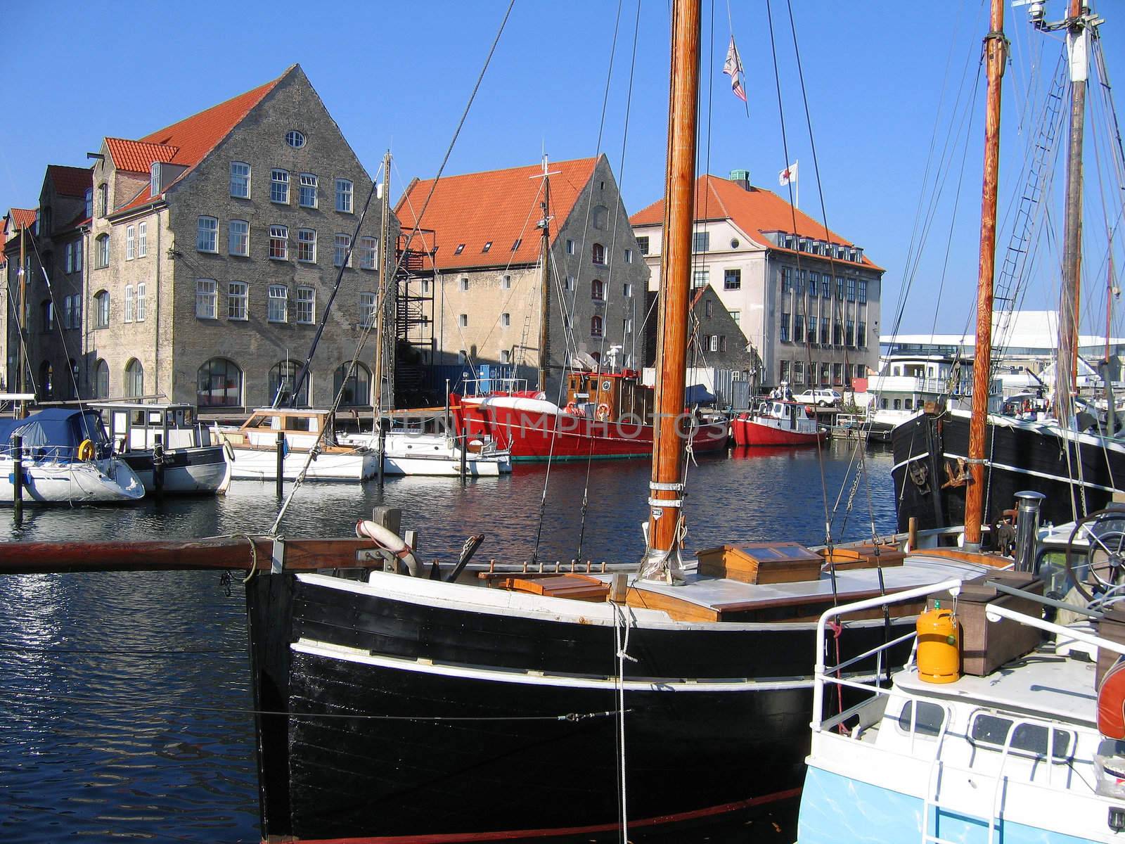 Beautiful Copenhagen Denmark - water canal, boats and houses
