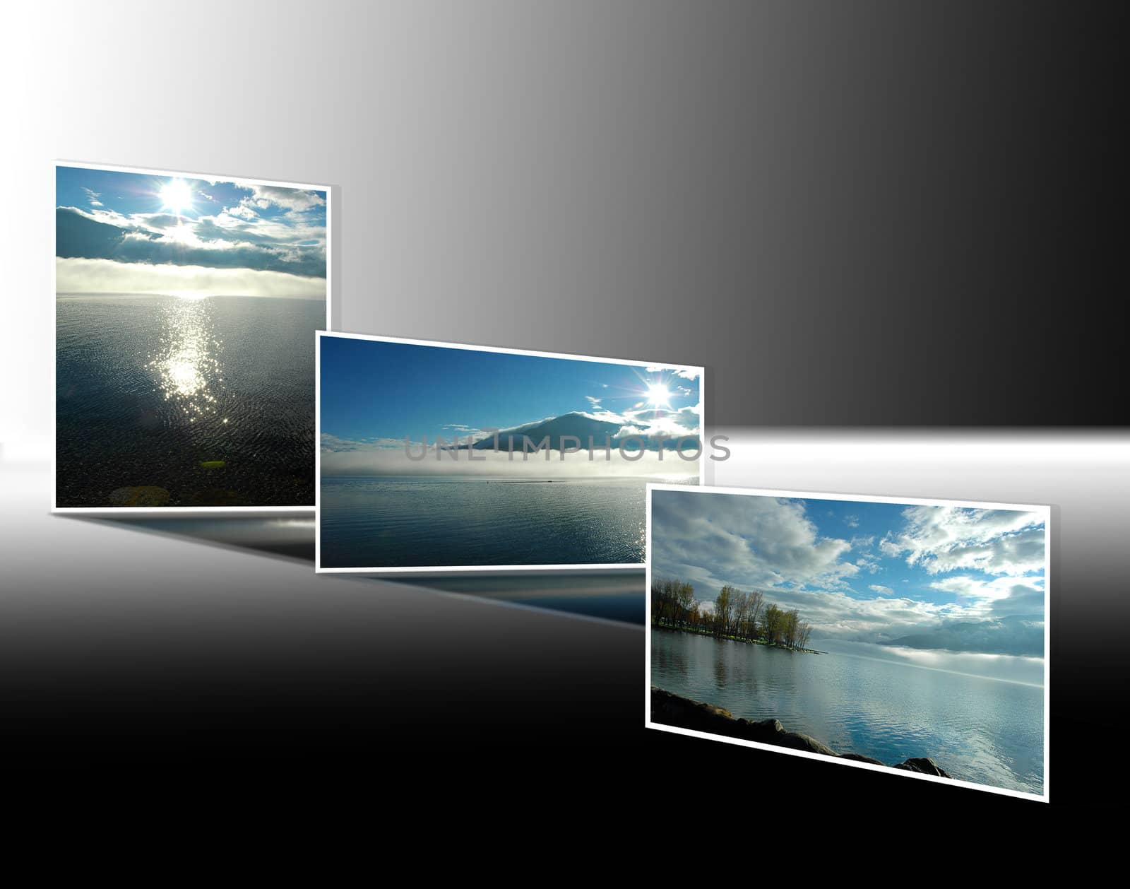 Series of photographs of Lake Maggiore at dawn and dusk