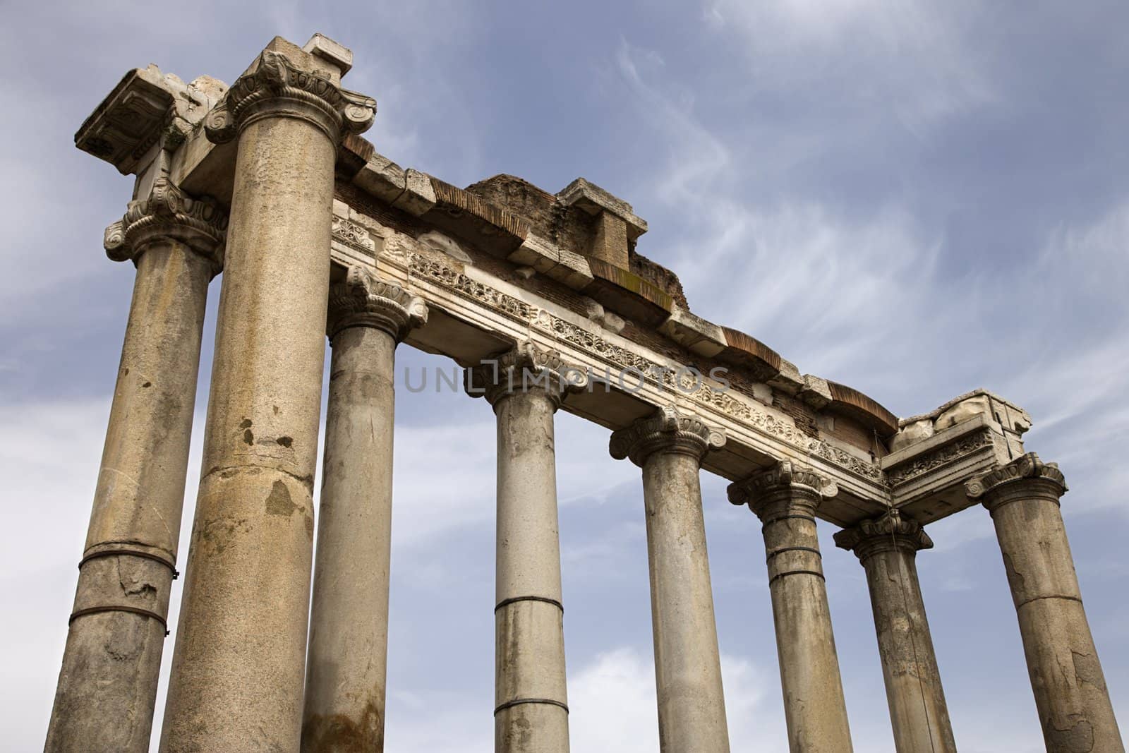 Architectural structure in the Roman Forum ruins, Rome, Italy.