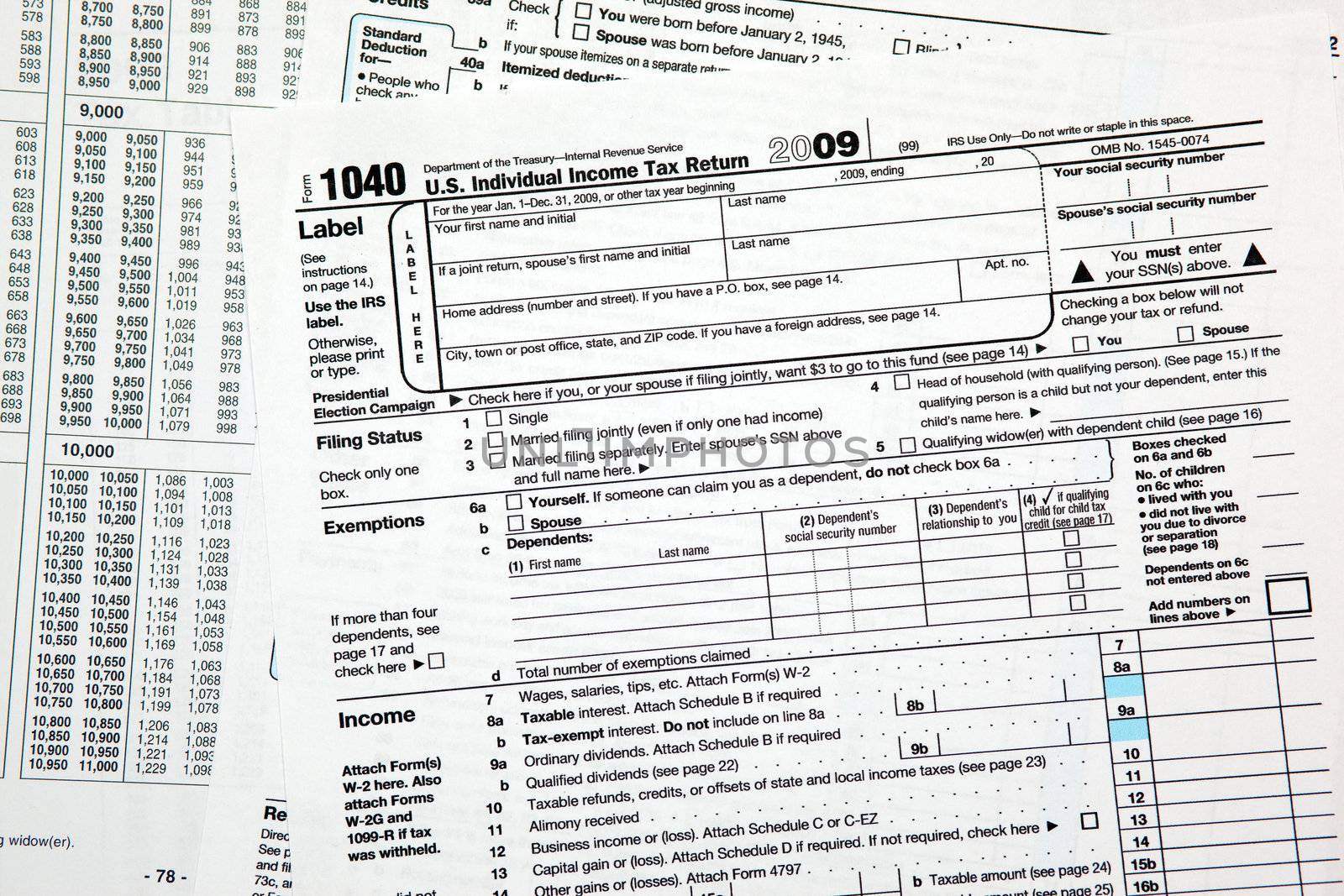 Tax time - Closeup of U.S. 1040 tax return