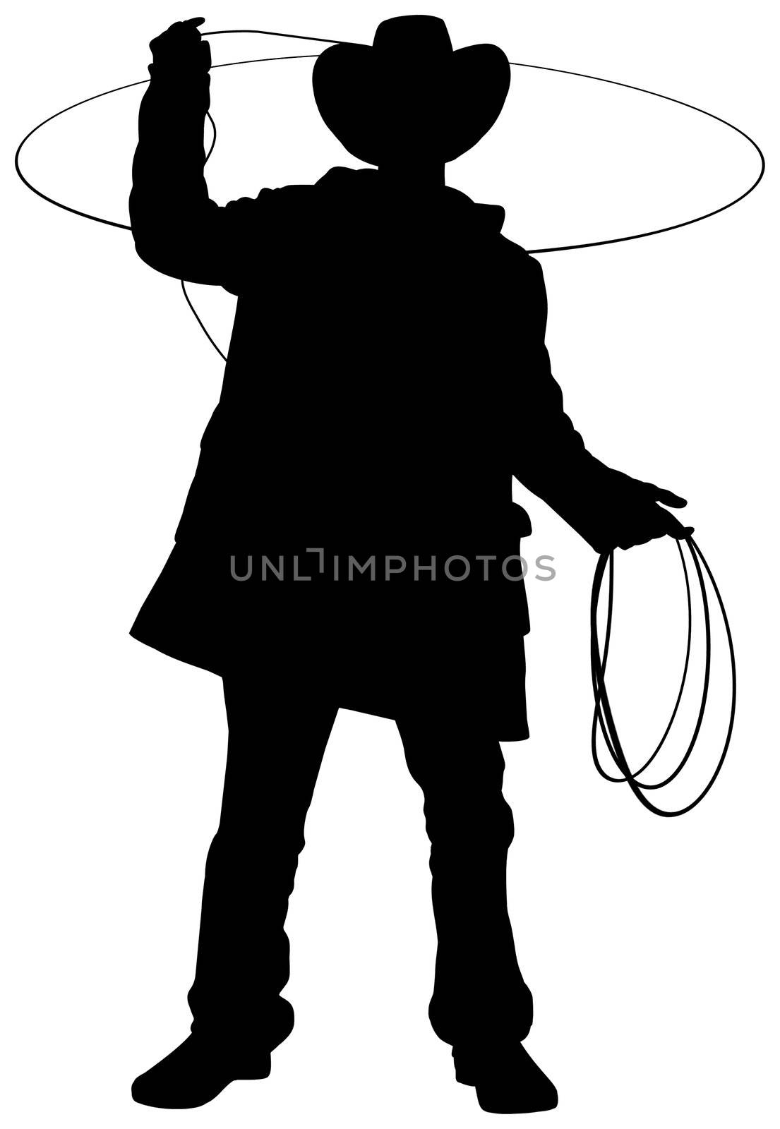 Illustration of a cowboy using a lasso