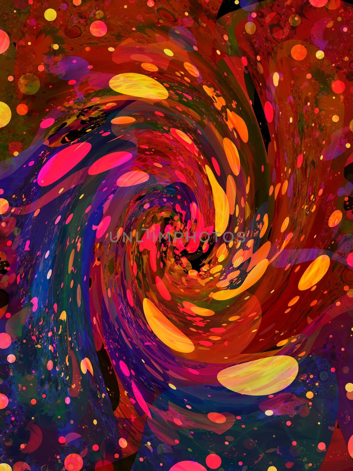 Illustrated abstract grunge Twirl of colourful spots