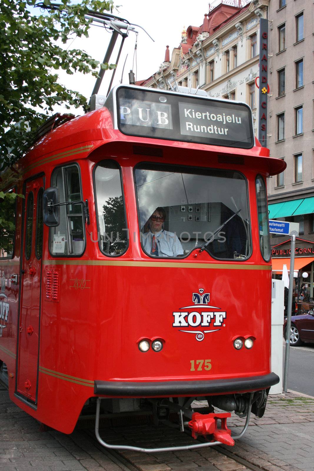 The Sporakoff-tram which tours Helsinki with a built-in pub.