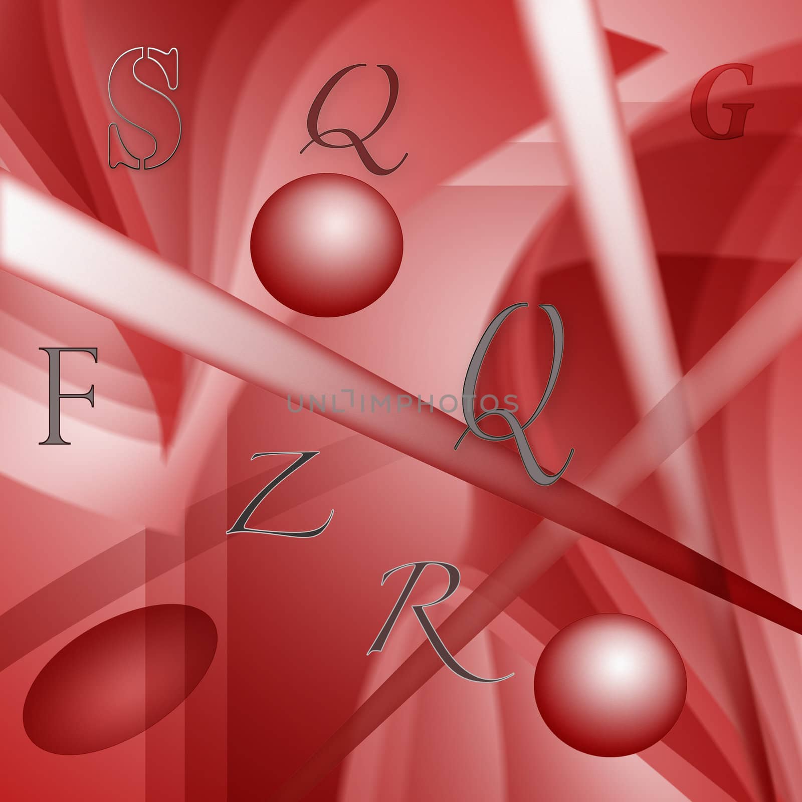 Random letters  on red abstract background.