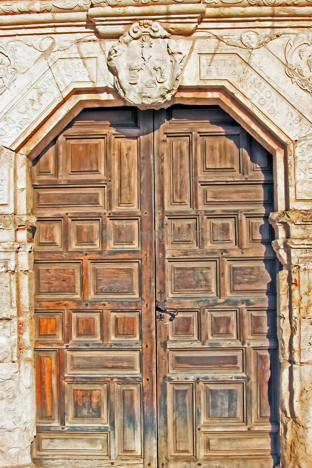 An old worn wooden door showing the grain of the wood