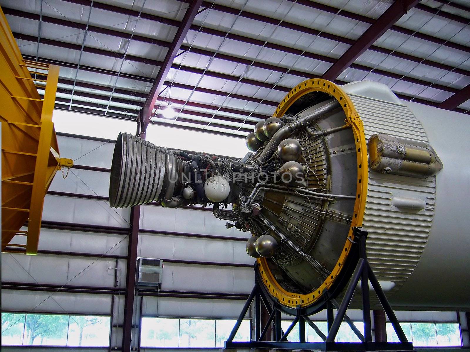 A shot of the Saturn 5 space shuttle rocket engine