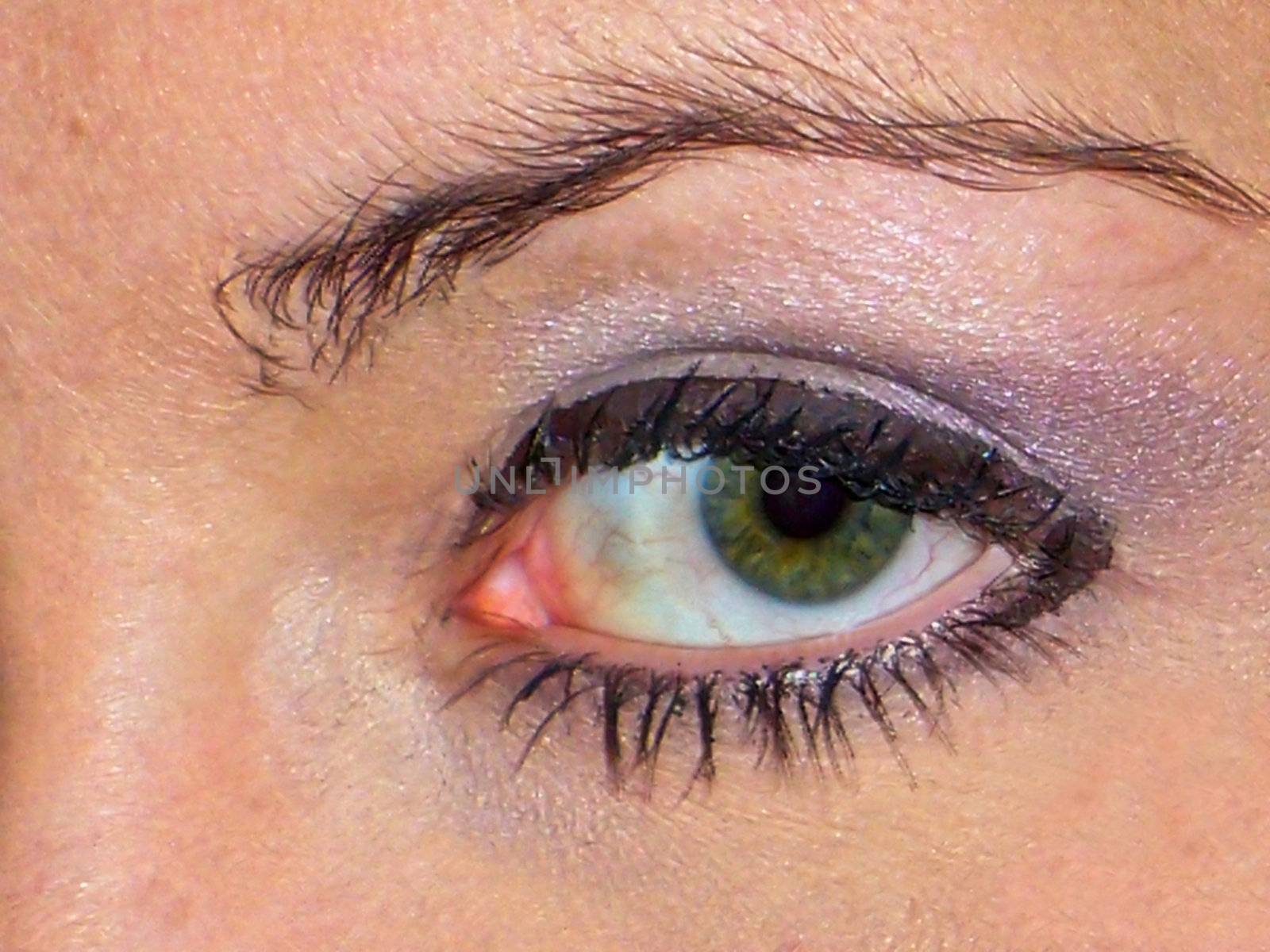A close up of a womans eye with makeup on