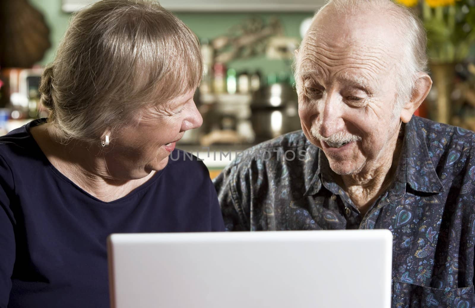 Senior Couple in their Dining Room with a Laptop Computer